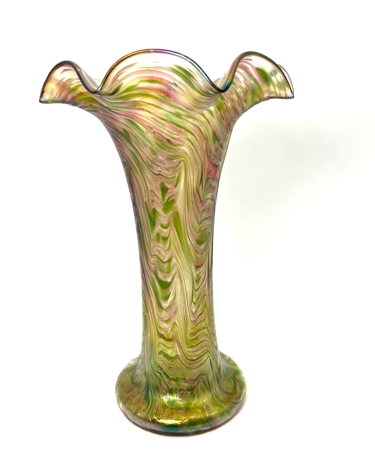 Antique Large Josef Rindskopf  Bohemian 1900's Swirl Iridescent Glass Vase 13