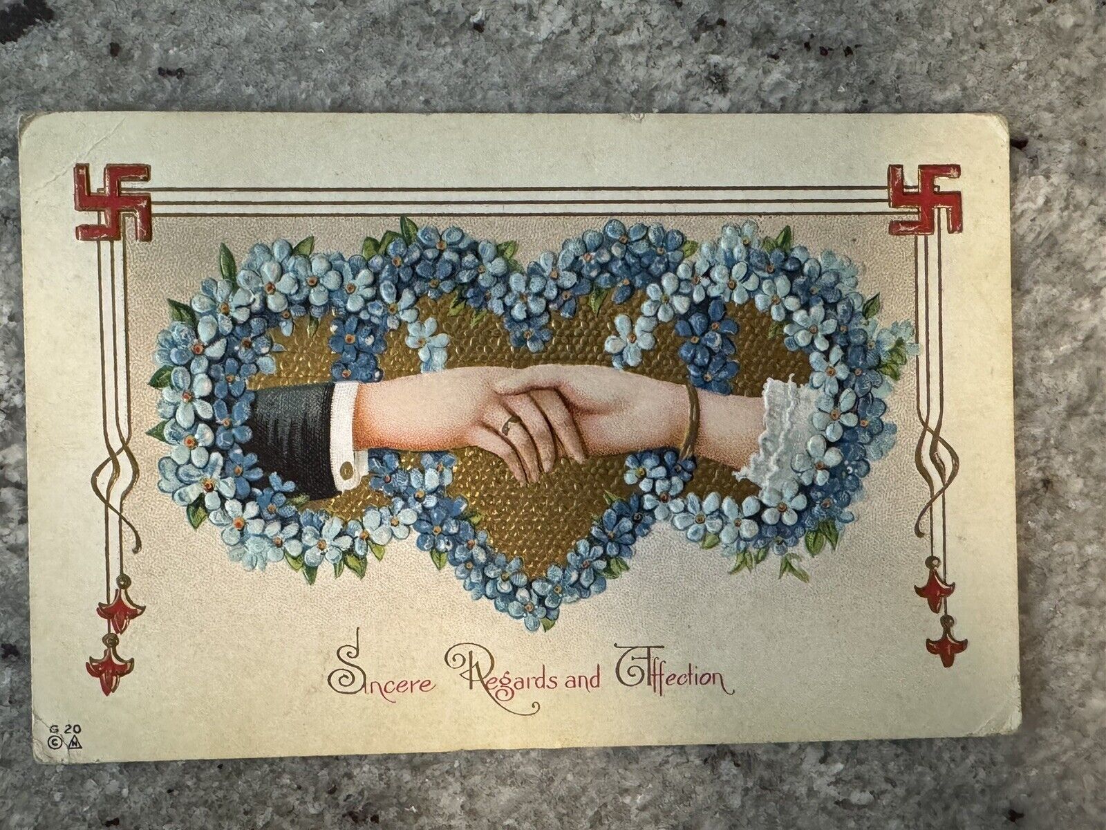 Antique Swastika Postcard Embossed Love Wedding Regards Affection Victorian