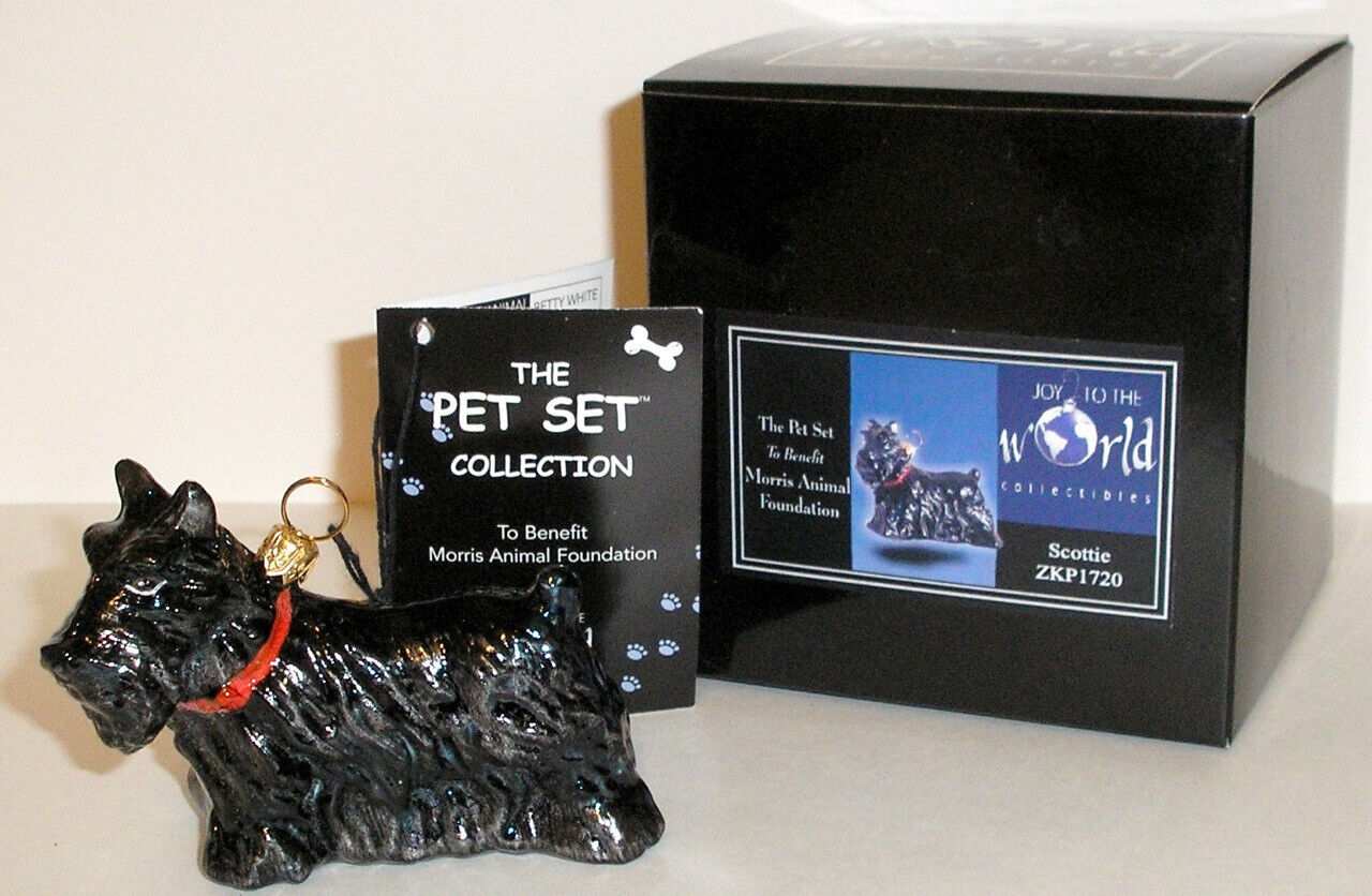 JOY TO THE WORLD - SCOTTIE DOG - BLOWN GLASS CHRISTMAS ORNAMENT NEW IN BOX