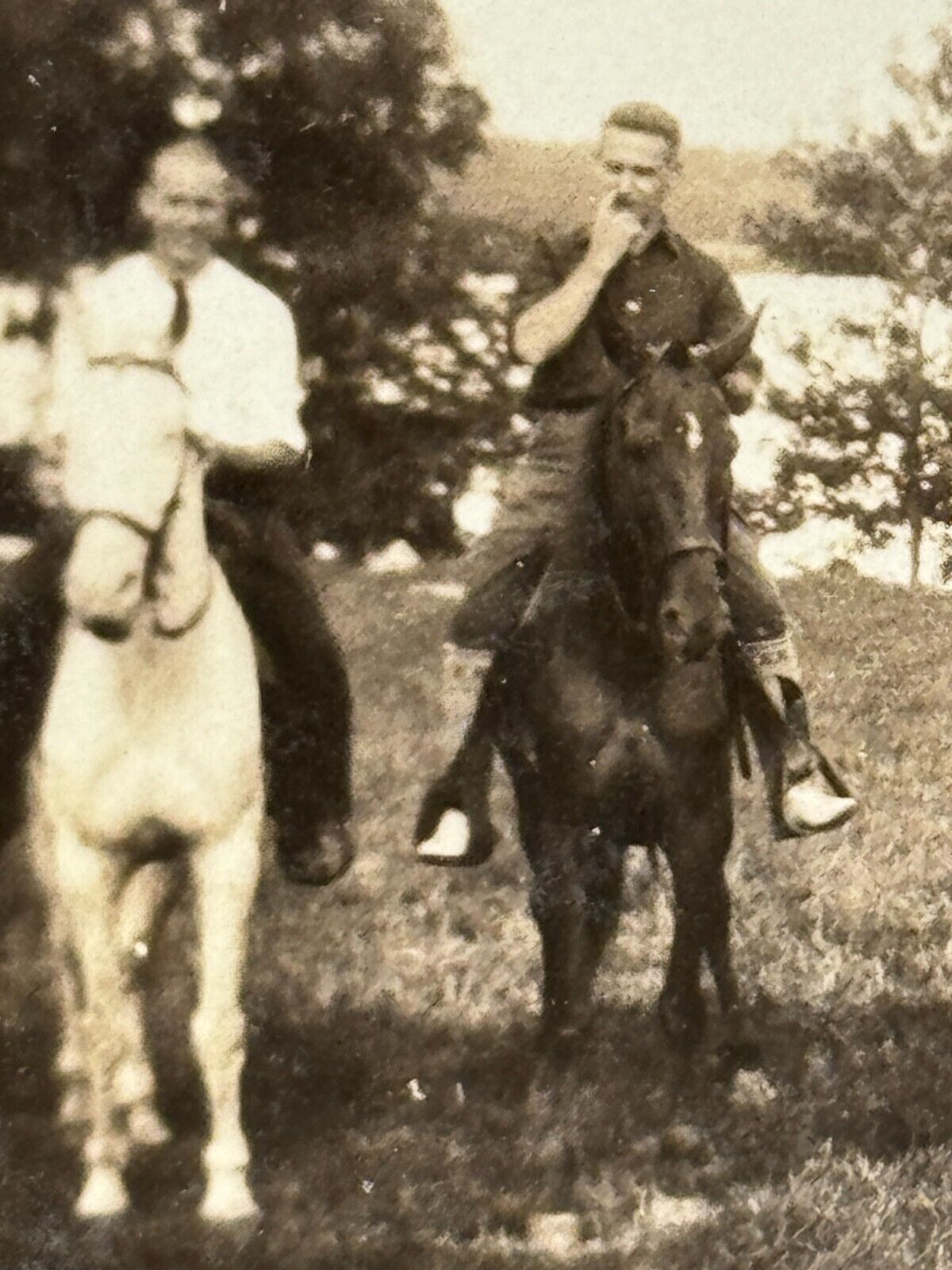 1Q Photograph Group Men Women Mounted Horseback 1920\'s Man Picking Nose Funny