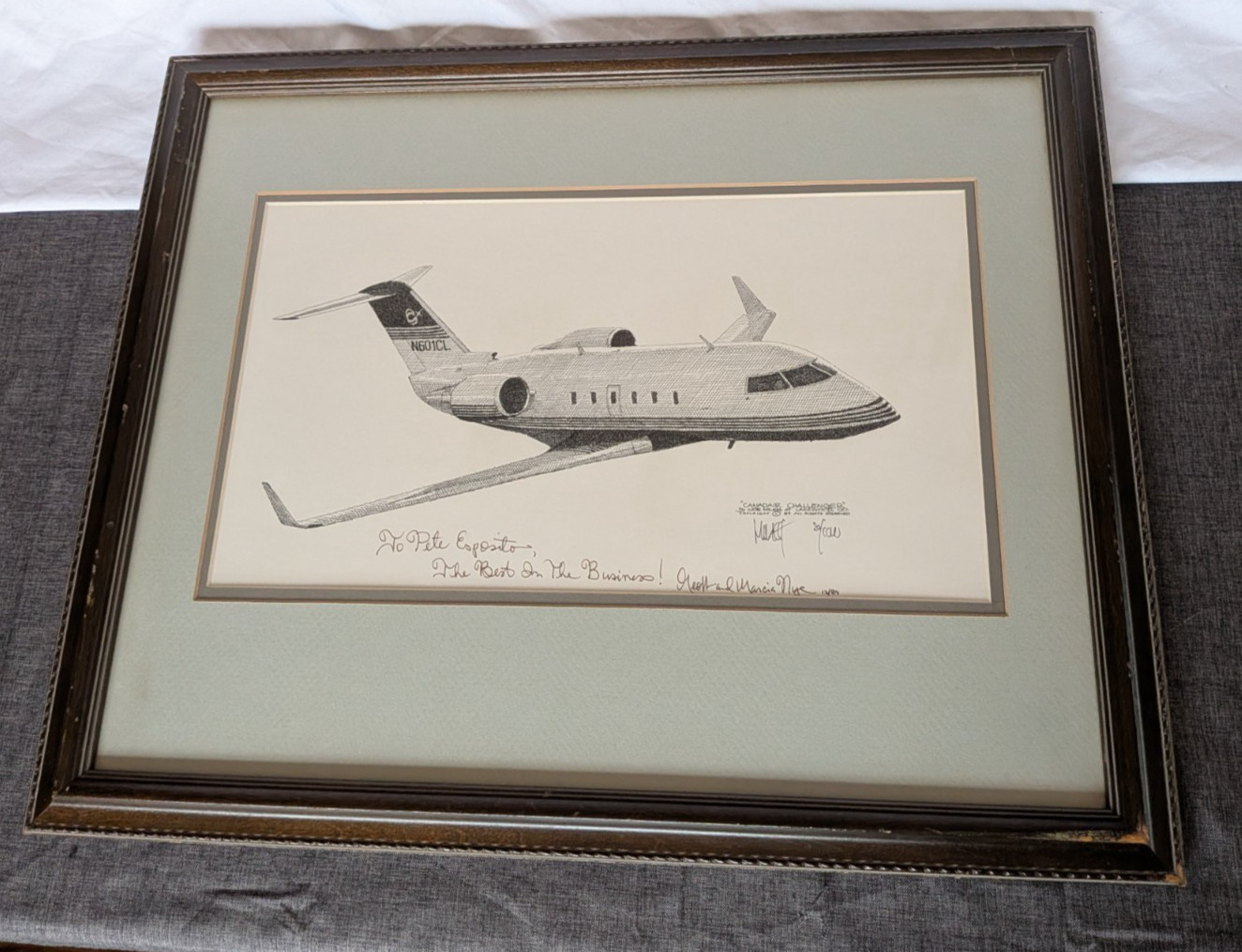Framed Drawing Canadair Challenger Drawing by Joe Milich Signed Personalized #20