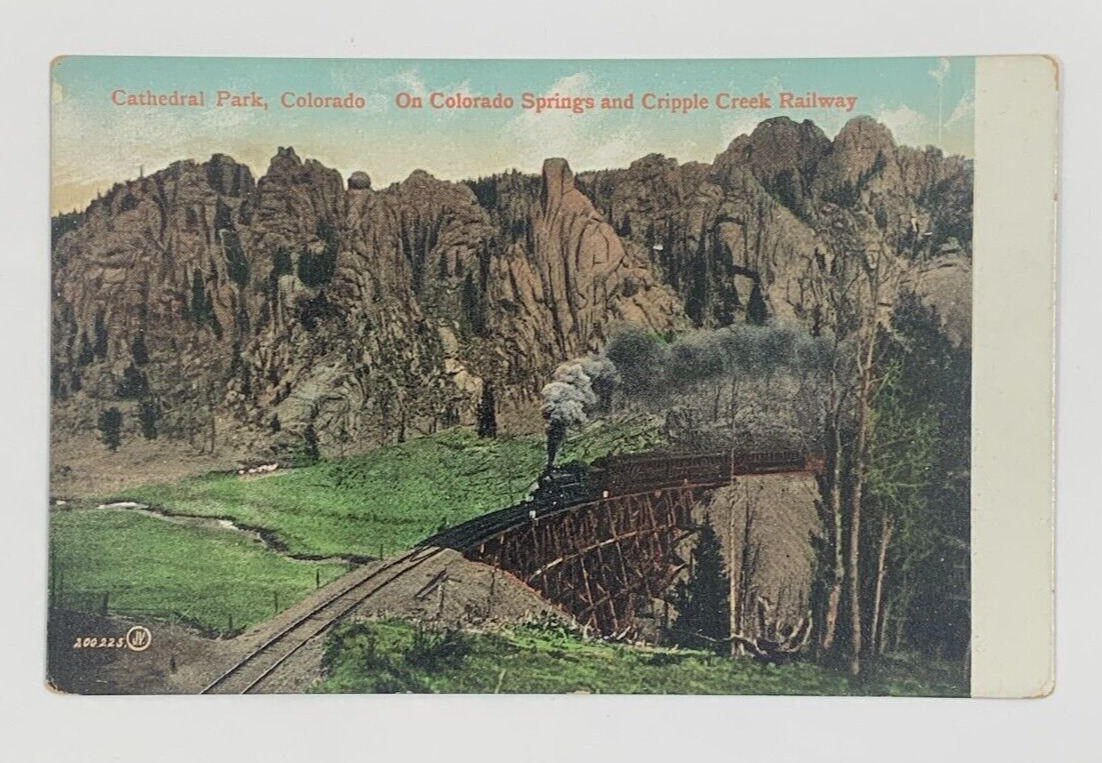 On Colorado Springs and Cripple Creek Railway Cathedral Park Colorado Postcard