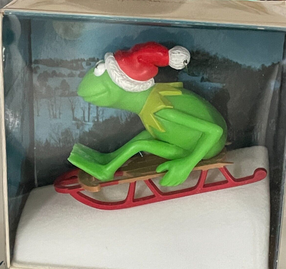 Vintage 1981 Hallmark Keepsake Kermit The Frog Sledding Muppets NIB Old Stock