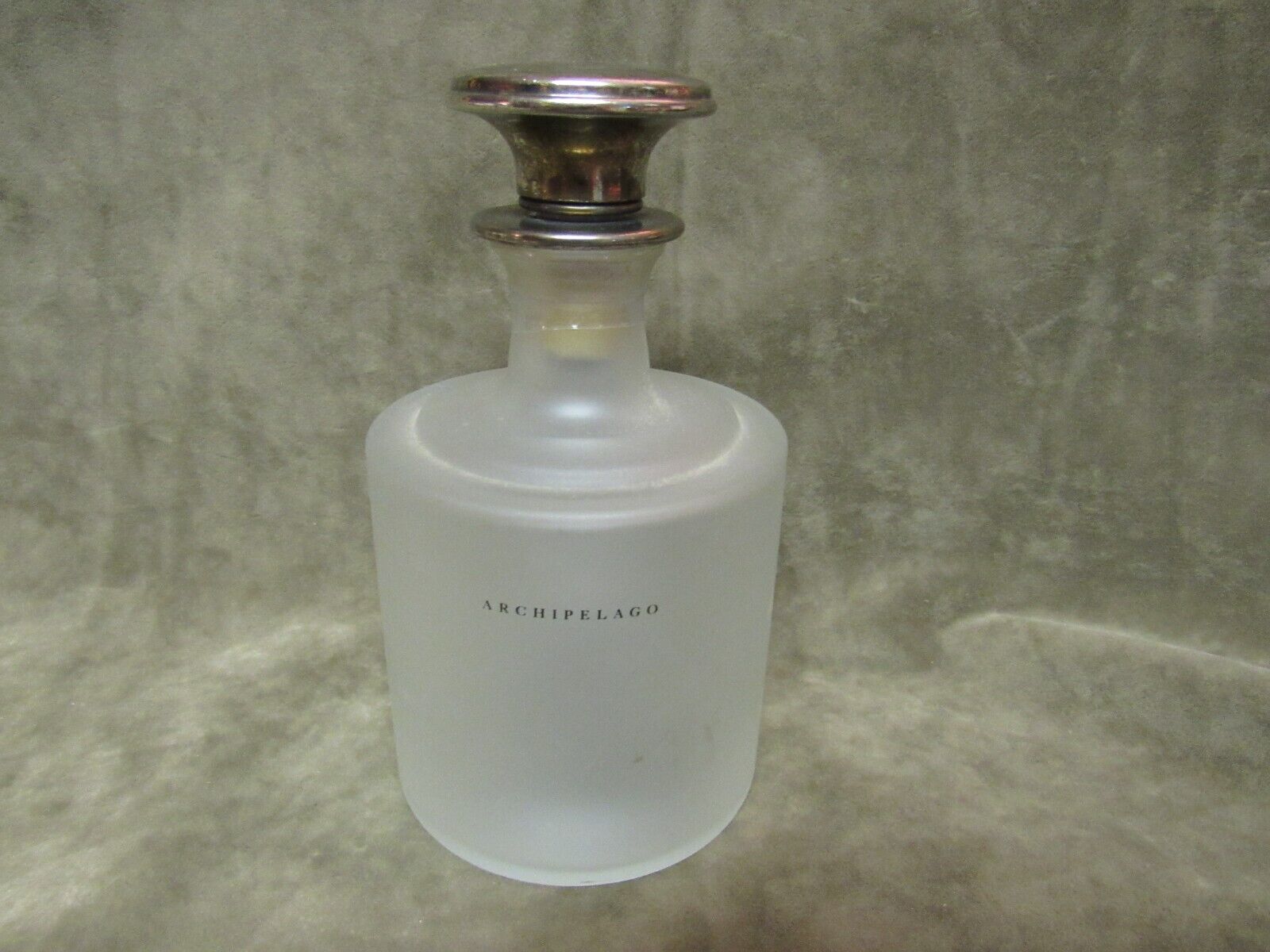Vintage Archipelago Glass Satin Bottle w/Silver Plate Monogram Stopper AHD