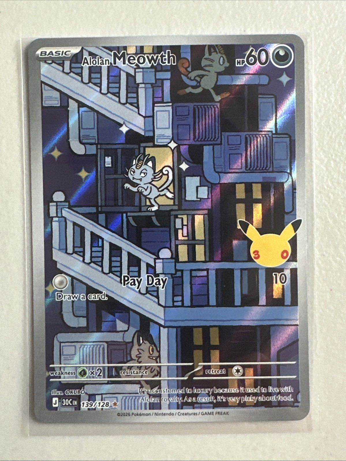 Alolan Meowth 139/128 30th Celebration 2026 Illustration Rare Pack Fresh