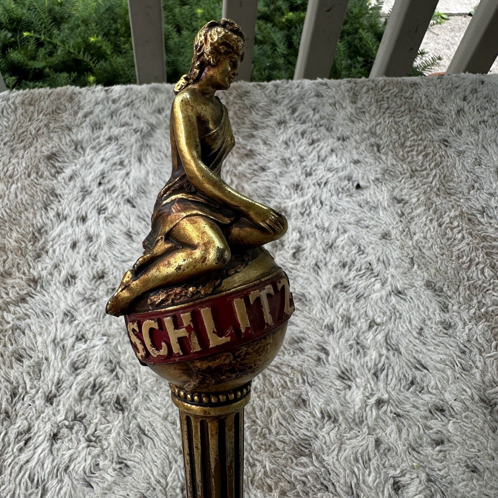 Vtg SCHLITZ Lady Goddess World Globe Golden Beer Tap Handle - Rare Figural Bar