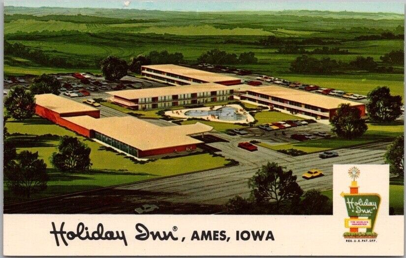 c1960s AMES, Iowa Postcard HOLIDAY INN MOTEL Artist's View / Highway 69 Unused