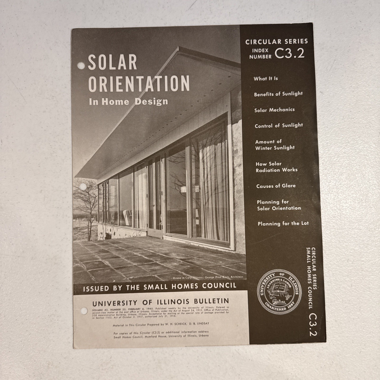 1945 University Of Illinois Small Homes Council Circular C3.2 Solar Orientation