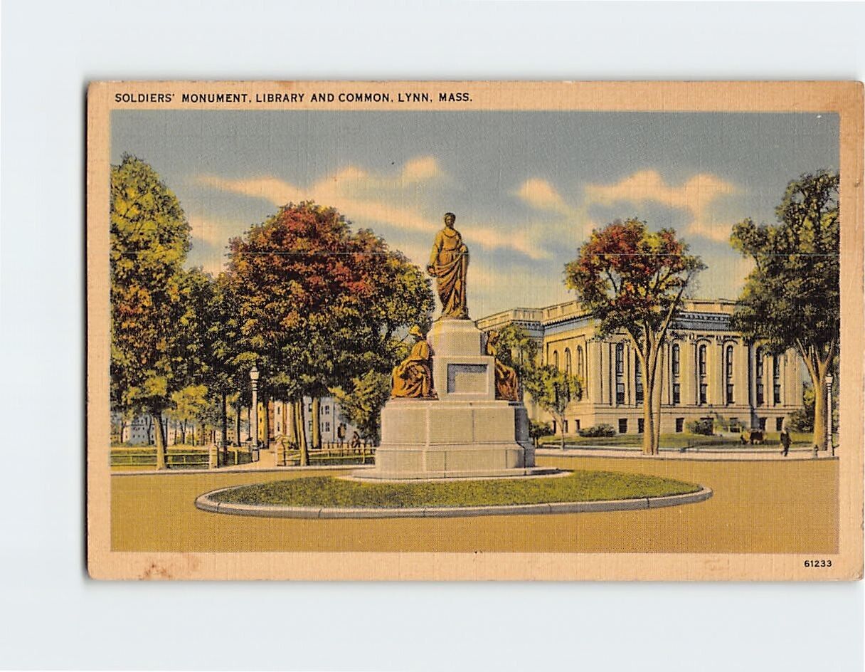 Postcard Soldiers\' Monument Library & Common Lynn Massachusetts USA