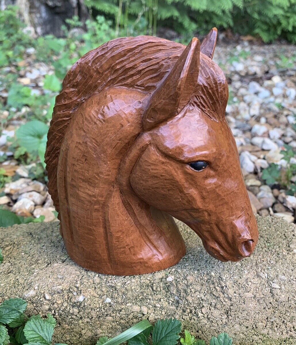 Vintage 1990 Red Mill Handcrafted Wood Horse Head Sculpture 6”