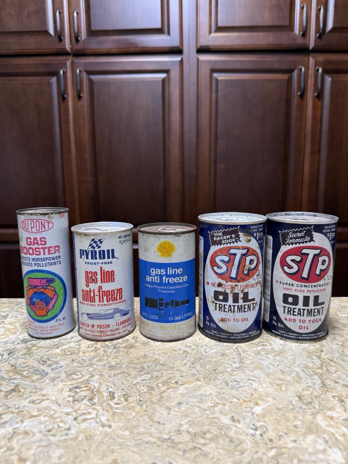 Lot Of 5 Vintage Automotive Oil Cans Metal STP DuPont Shell Pyroil Unopened