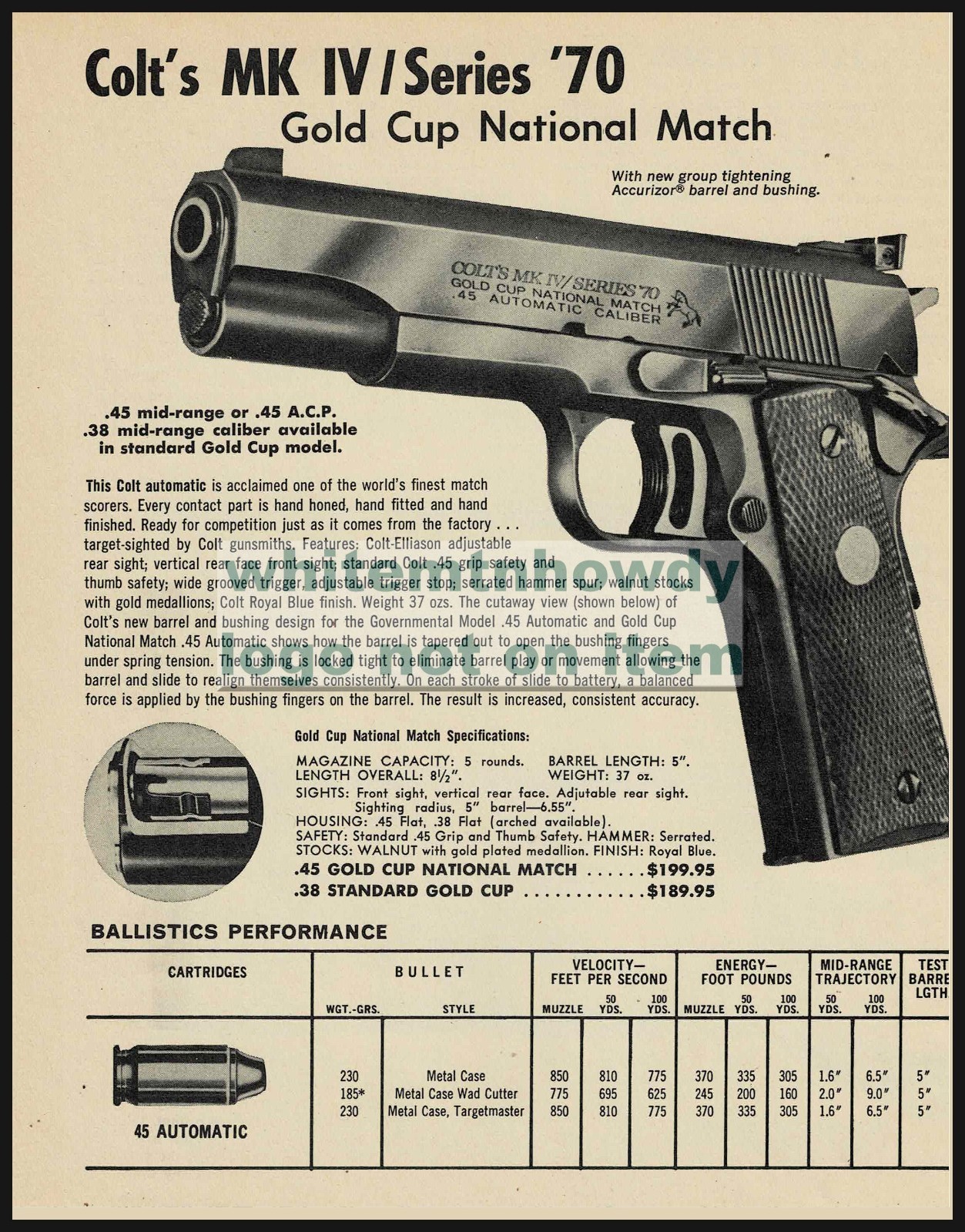 1973 COLT MK IV Series \'70 Gold Cup Natl Matc Pistol Original PRINT AD