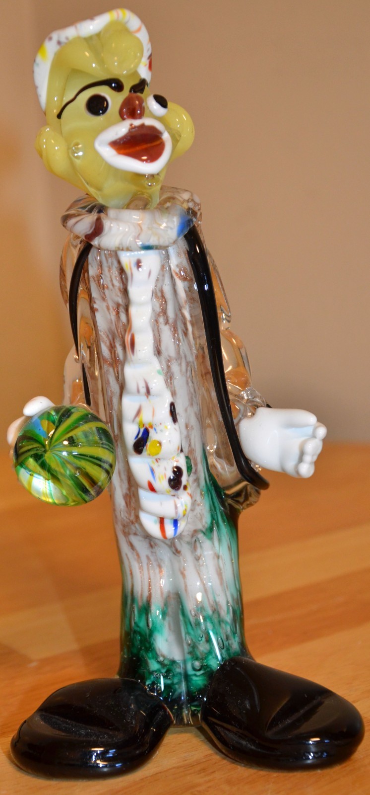 Vintage Murano Glass Clown w/ Ball Figurine Italian Art Glass Sculpture 9 1/2 In