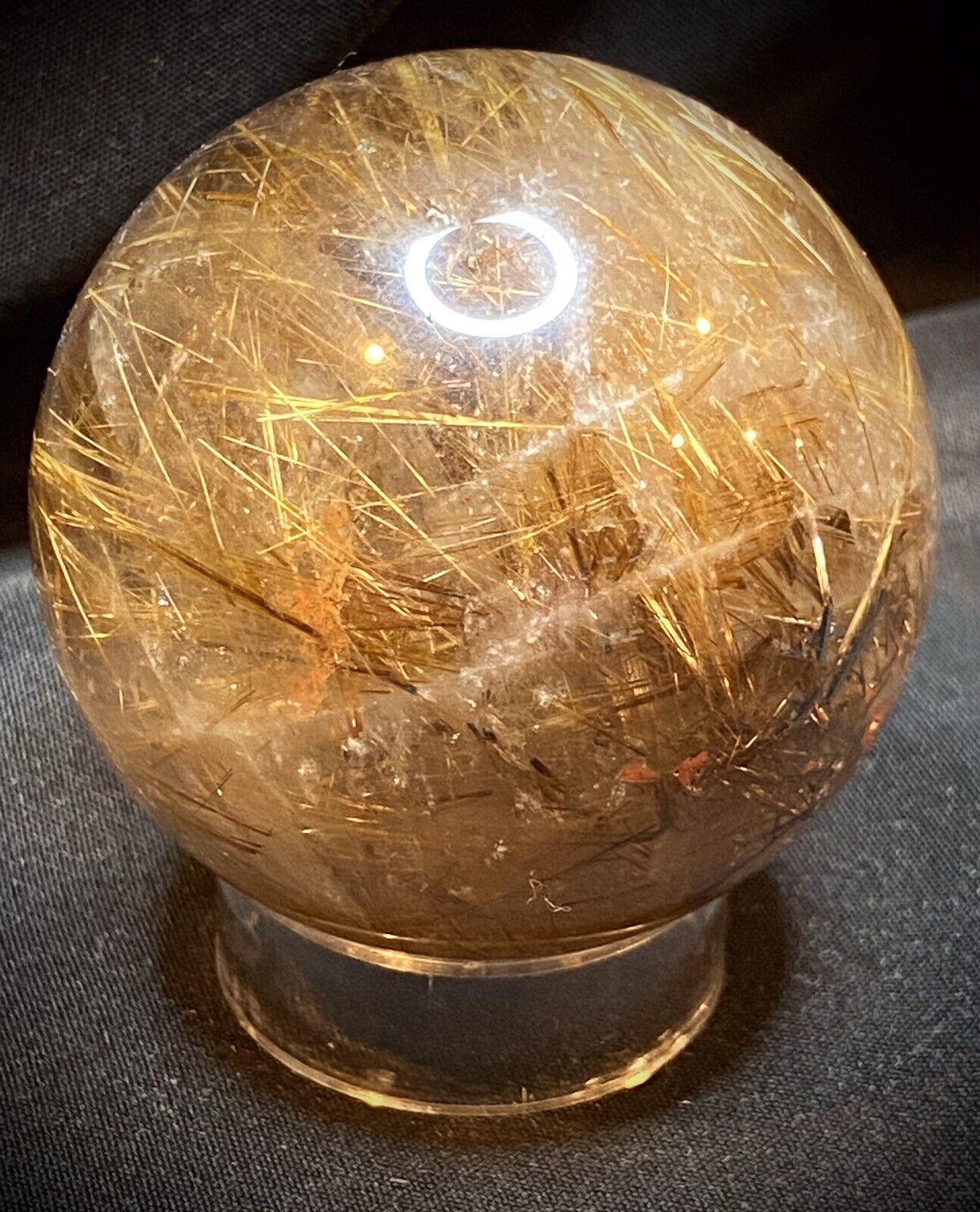 Golden Rutile Quartz Sphere With Stand, 2 Inch, 196 Grams
