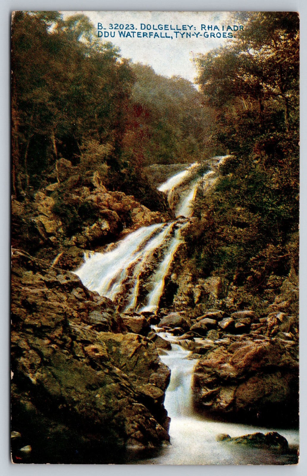 Postcard Wales Tyn-Y-Groes DDU Waterfall Dolgelley: Rhaiadr 17N