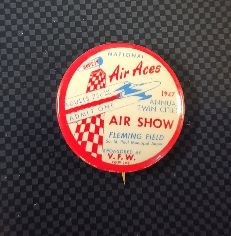 VINTAGE 1947 NATIONAL AIR ACES PIN MN TWIN CITIES AIR SHOW FLEMING FIELD PINBACK