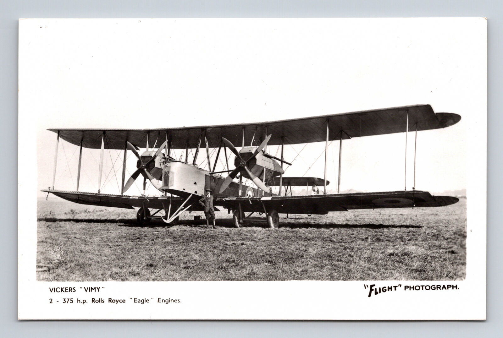 RPPC RAF RFC Vickers Vimy Heavy Bomber Biplane FLIGHT Photograph UK Postcard