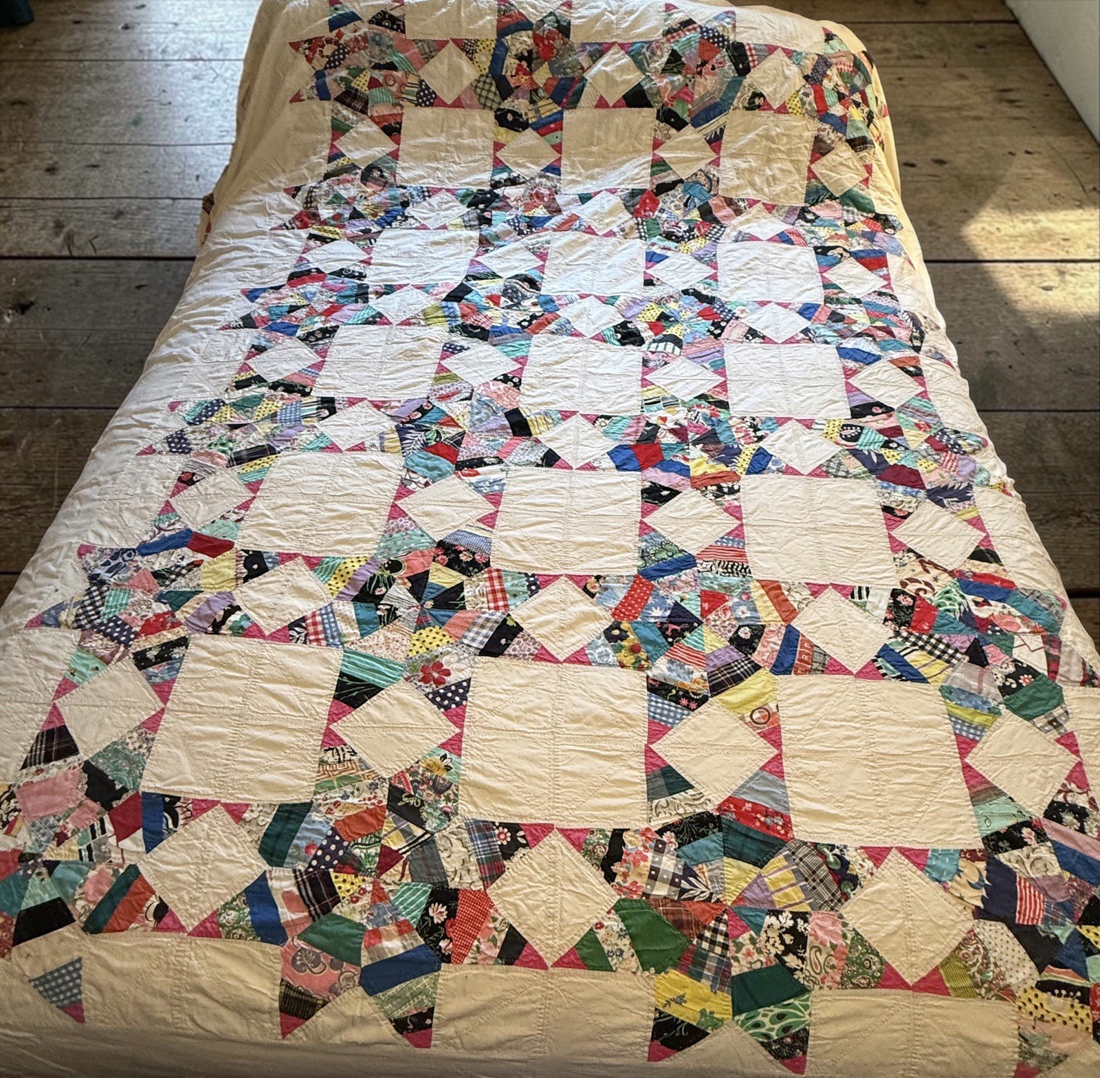 Antique 1930’s HAND-STITCHED Quilted Bedspread 87” x 103” Antique 1930’s HAND-STITCHED Quilted Bedspread 87” x 103”