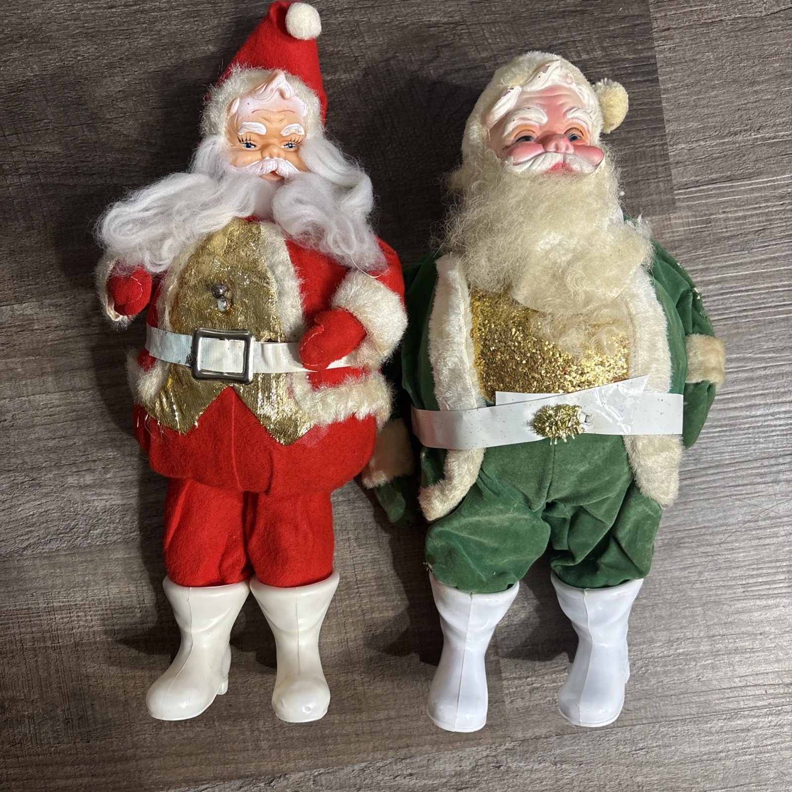 Vintage Harold Gale Teem Soda Green Santa Claus And Red Santa With Glitter Belly Vintage Harold Gale Teem Soda Green Santa Claus And Red Santa With Glitter Belly
