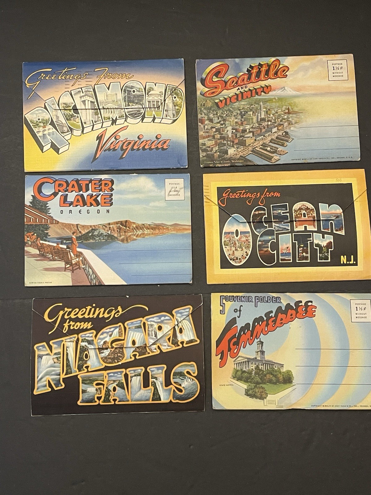 Lot of 6 Vintage Linen Postcards Folders USA Cities Travel Souvenir 1940’s