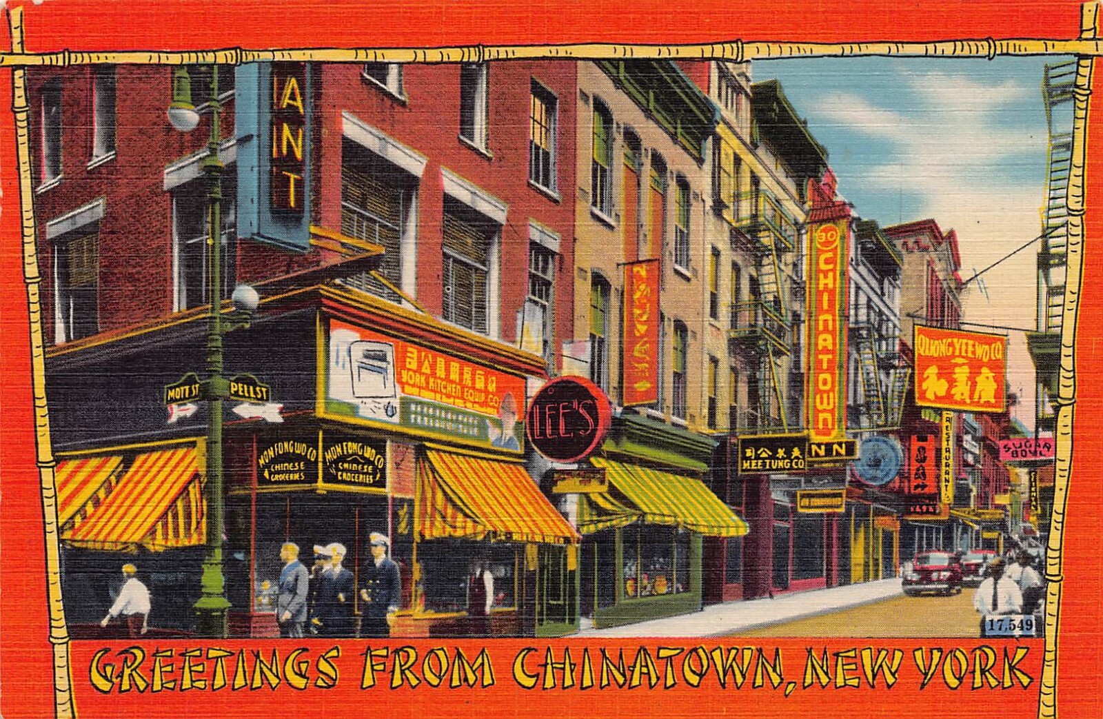 Chinatown New York NY Greetings From Linen Postcard Chinatown New York NY Greetings From Linen Postcard