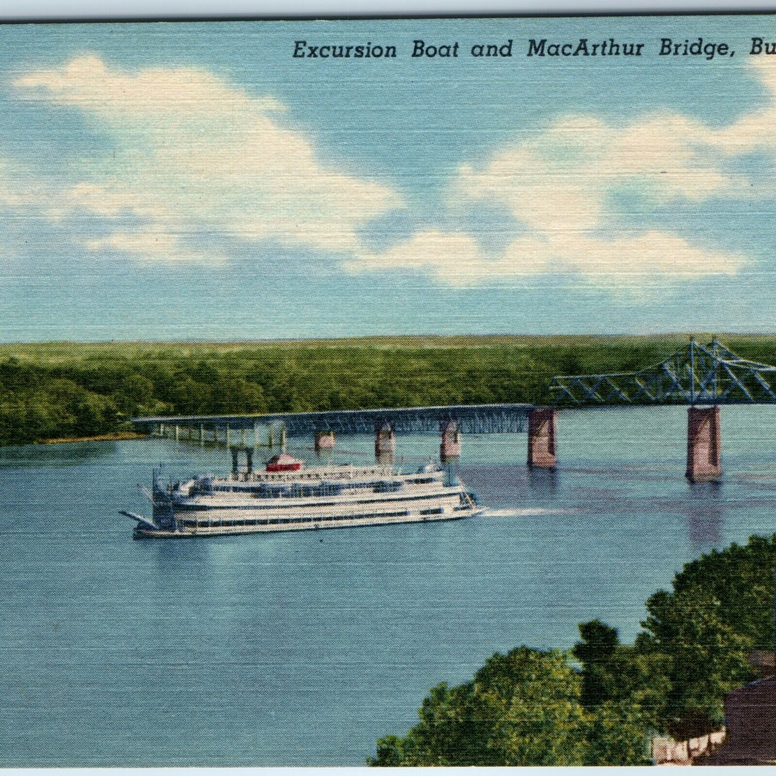 1955 Burlington, IA Excursion Steamboat Mac Arthur Bridge Mississippi River A249