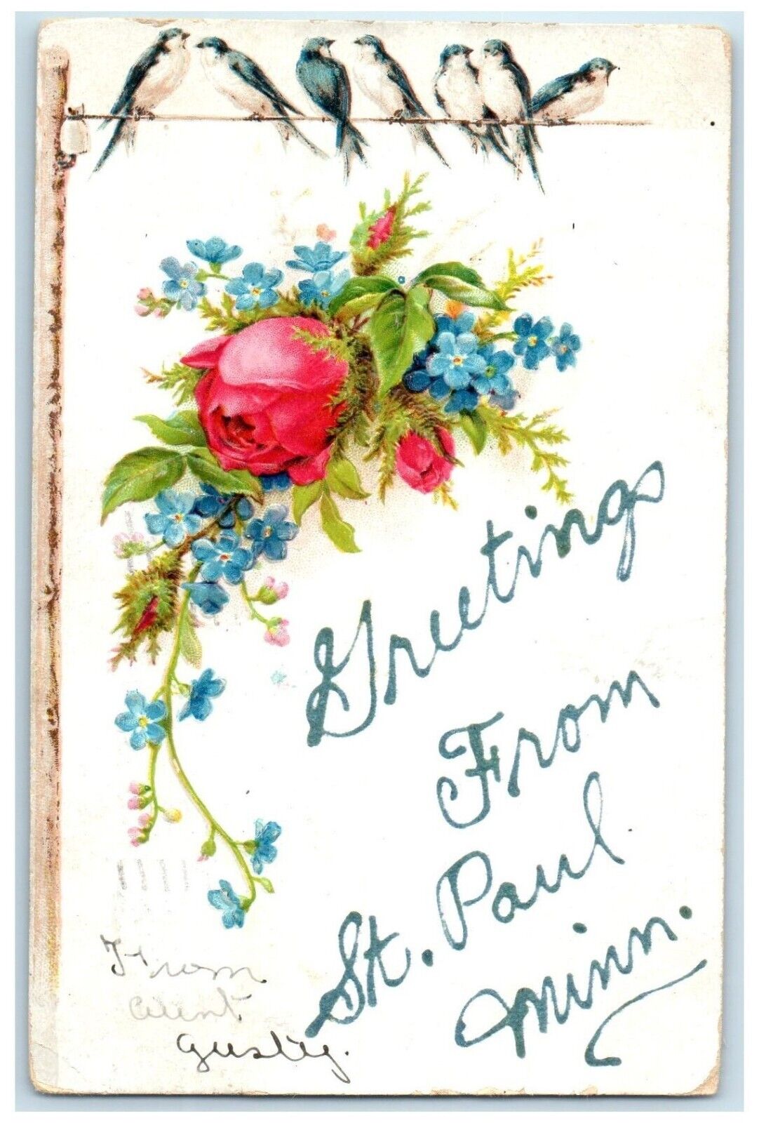 1907 Greetings From St. Paul Minnesota Embossed Glitter Vintage Antique Postcard