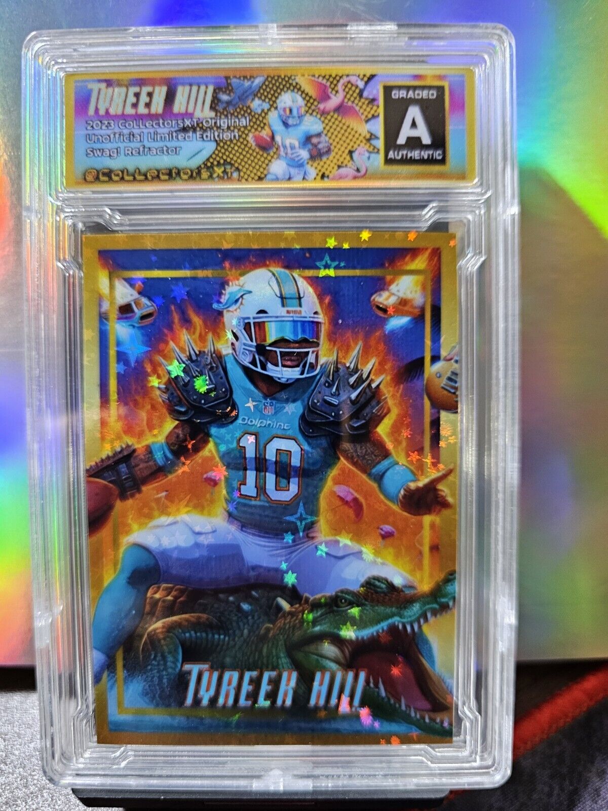 Tyreek Hill Dolphins Gold Atomic Stars Refractor Limited Edition Custom Card 