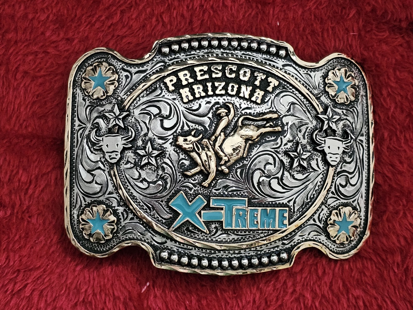 RODEO☆X~TREME☆Turquoise Bull Riding CHAMPION TROPHY BUCKLE☆Prescott Arizona☆W16