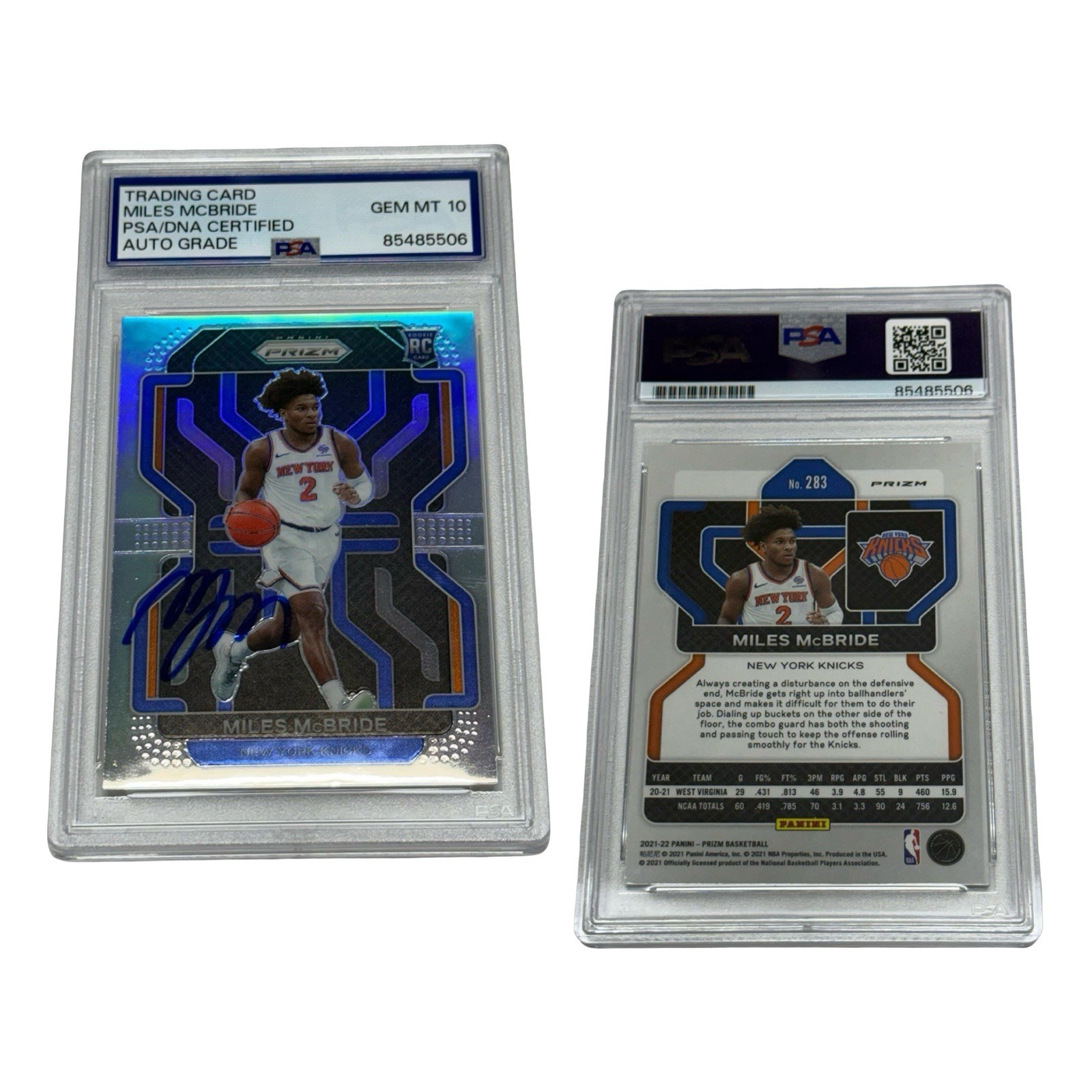 Miles McBride Autographed 2021-22 Prizm Refractor RC #283 PSA Authentic Knicks