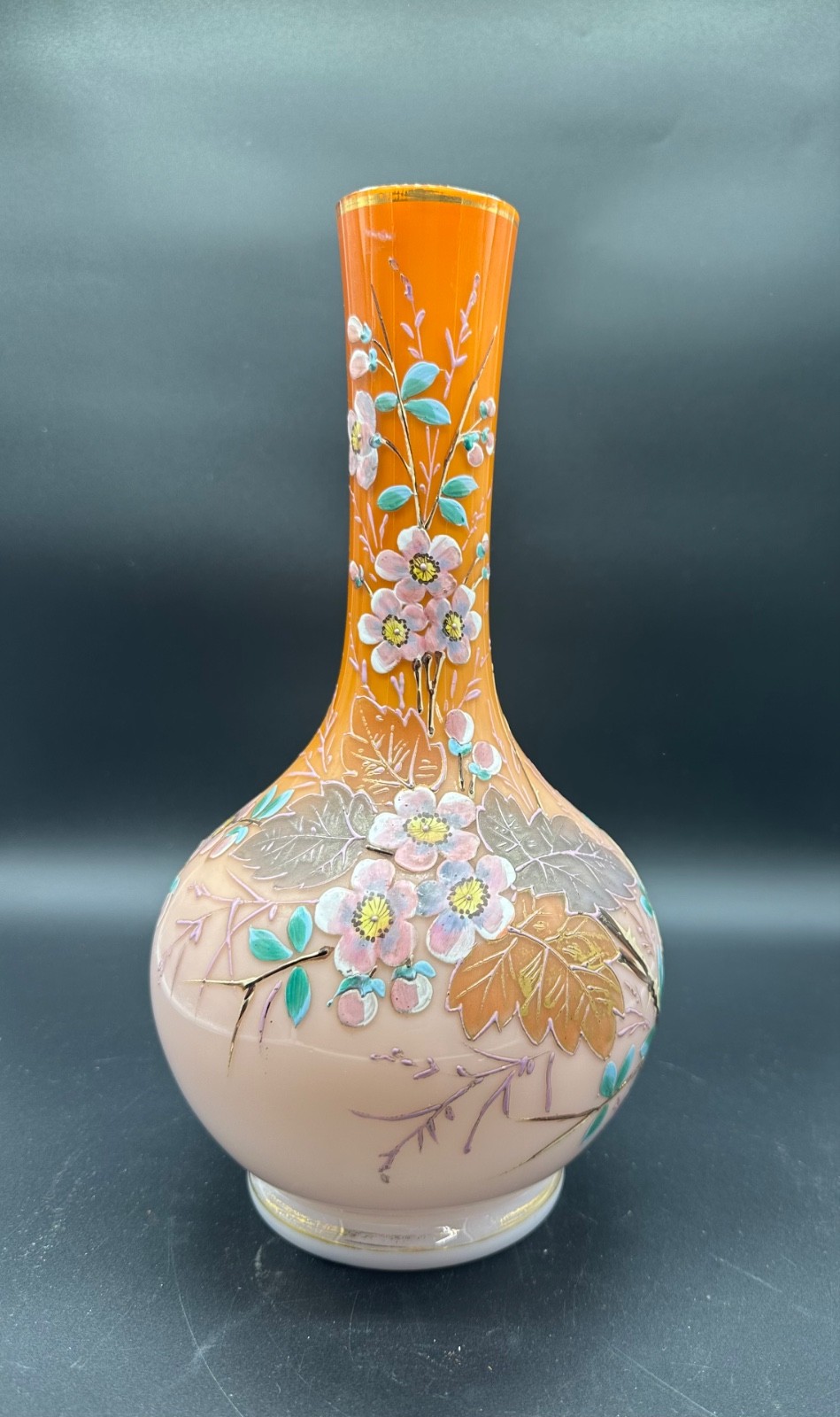 19th Century Harrach Czech Opaline Vase Hand Enameled- Bohemian 19th Century Harrach Czech Opaline Vase Hand Enameled- Bohemian