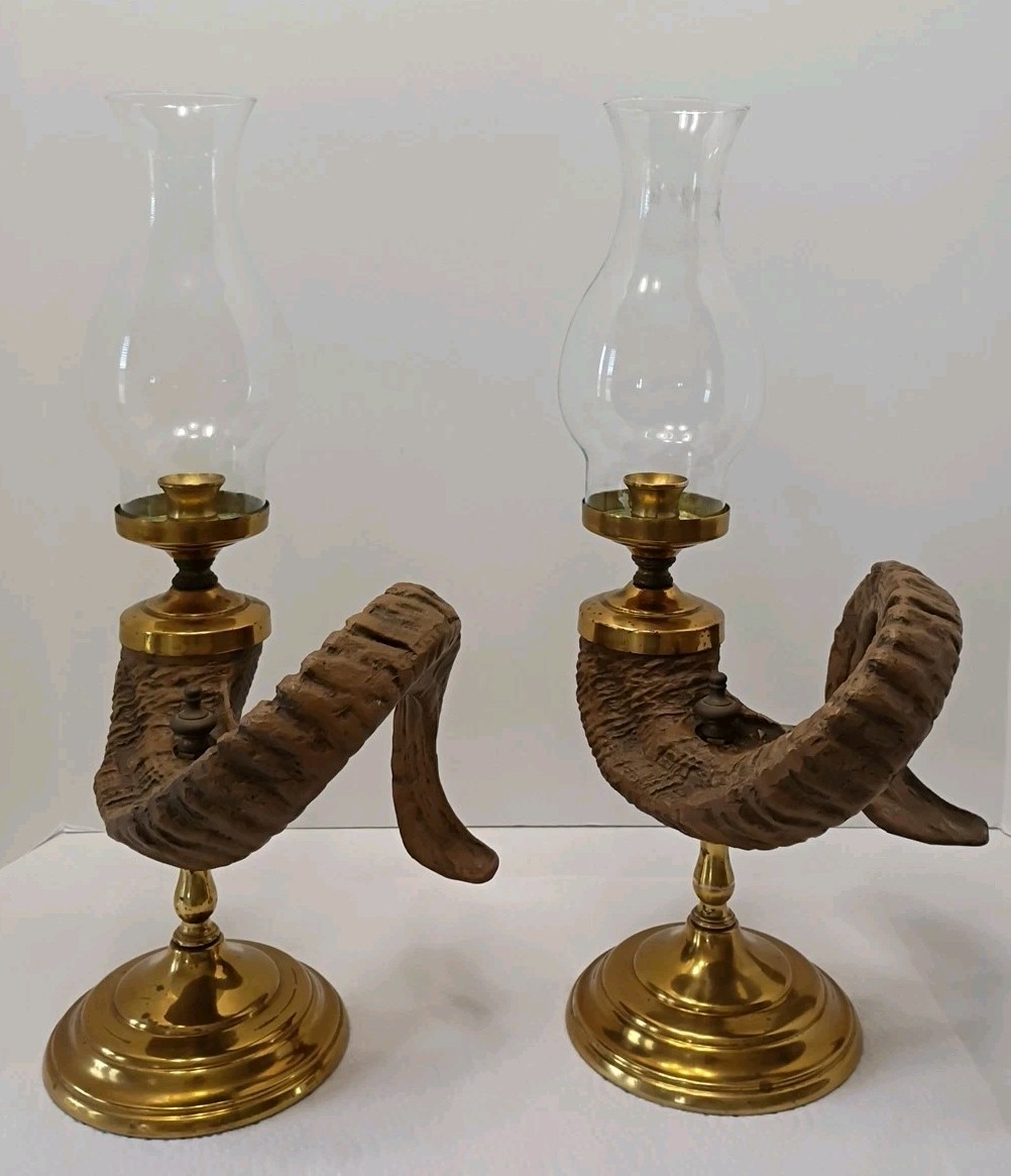 Mid Century Chapman Rams Horn Candle Holder Set Brass Base Rare 