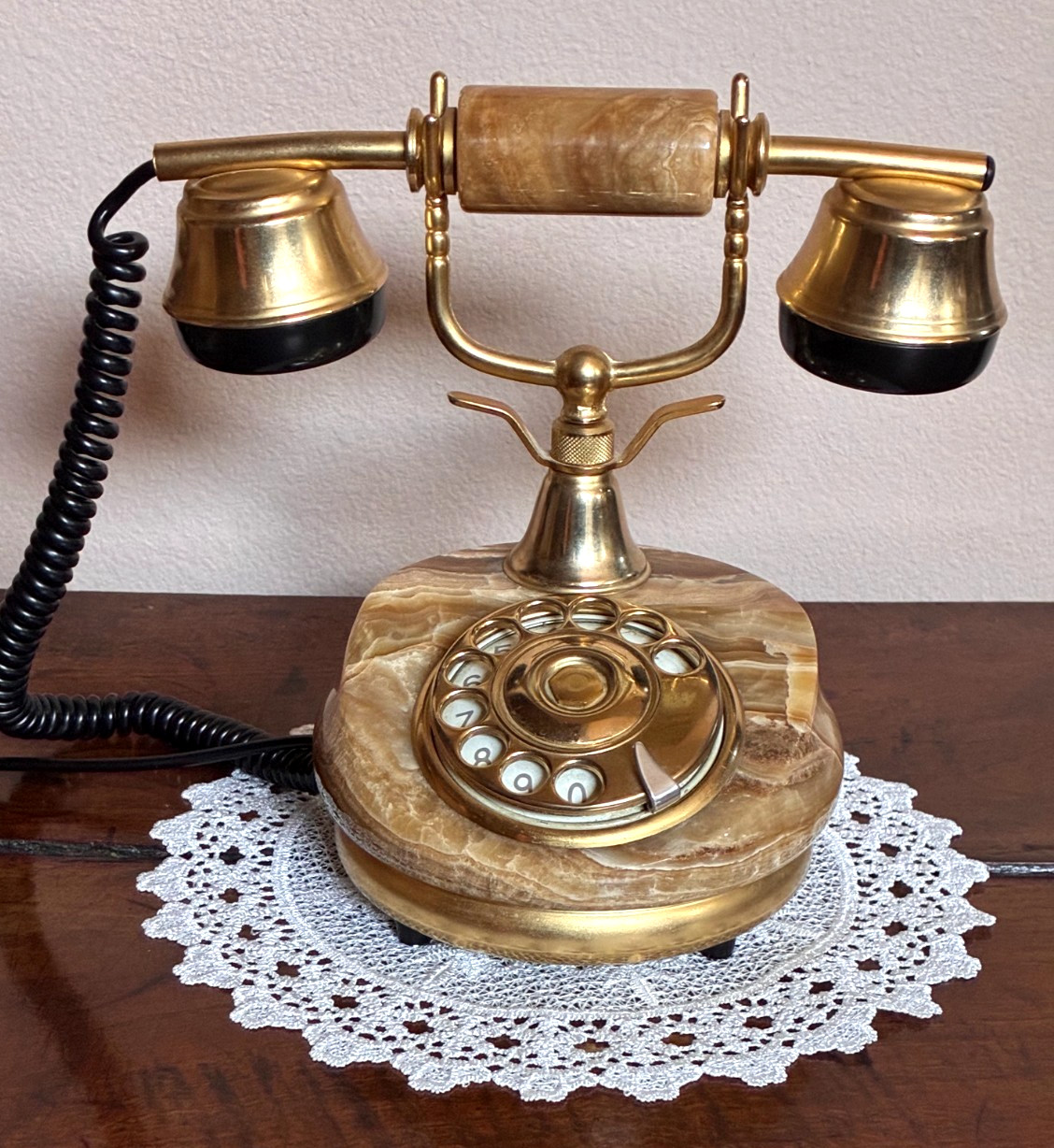 Vintage Italian Marble, Onyx and Brass Rotary Telephone Vintage Italian Marble, Onyx and Brass Rotary Telephone