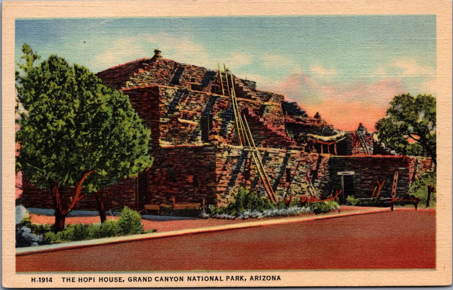 Vintage Fred Harvey Hopi House Grand Canyon AZ Linen Postcard 1930s Pueblo Vintage Fred Harvey Hopi House Grand Canyon AZ Linen Postcard 1930s Pueblo