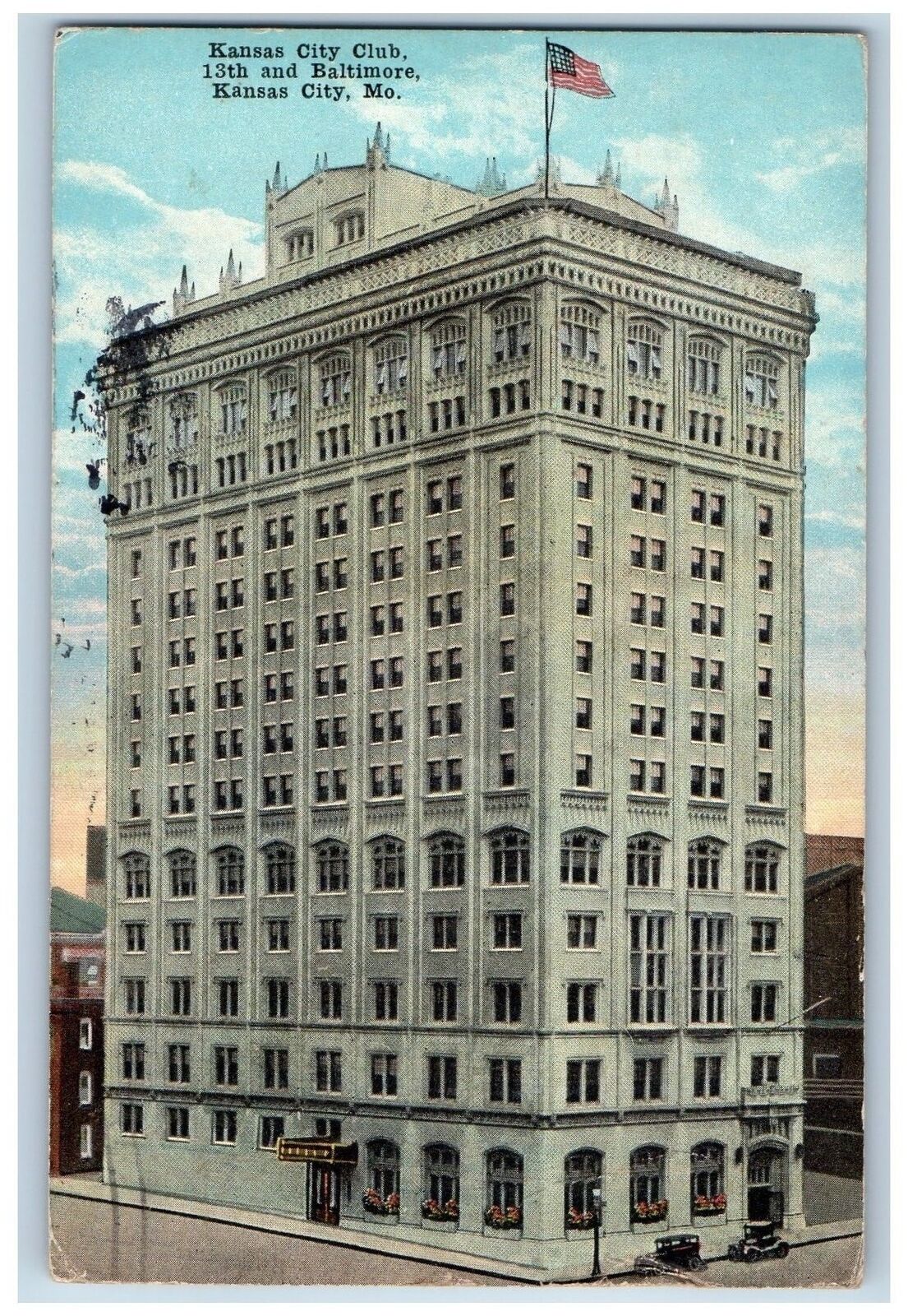 Kansas City Missouri Postcard Kansas City Club 13th And Baltimore Scene 1927
