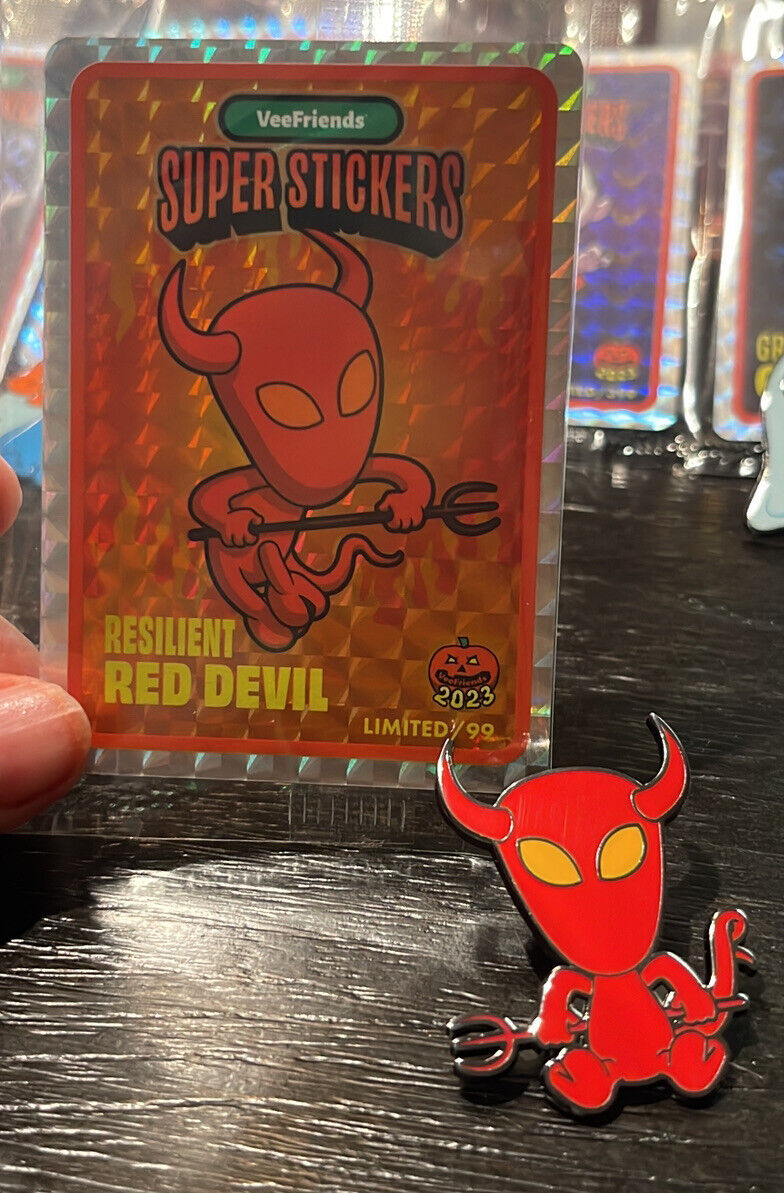 RESILIENT RED DEVIL Super Sticker & Pin - VeeFriends Halloween Collection  /99