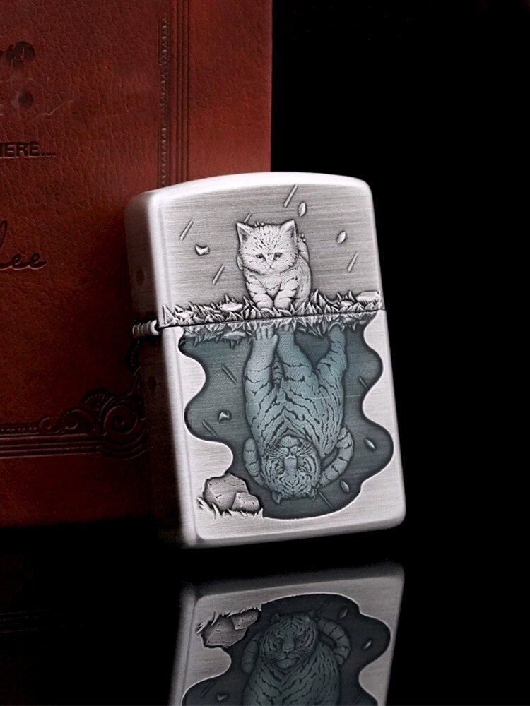 Zippo Armor Custom Lighter Cat to Tiger Design – Inspirational Quote Gift