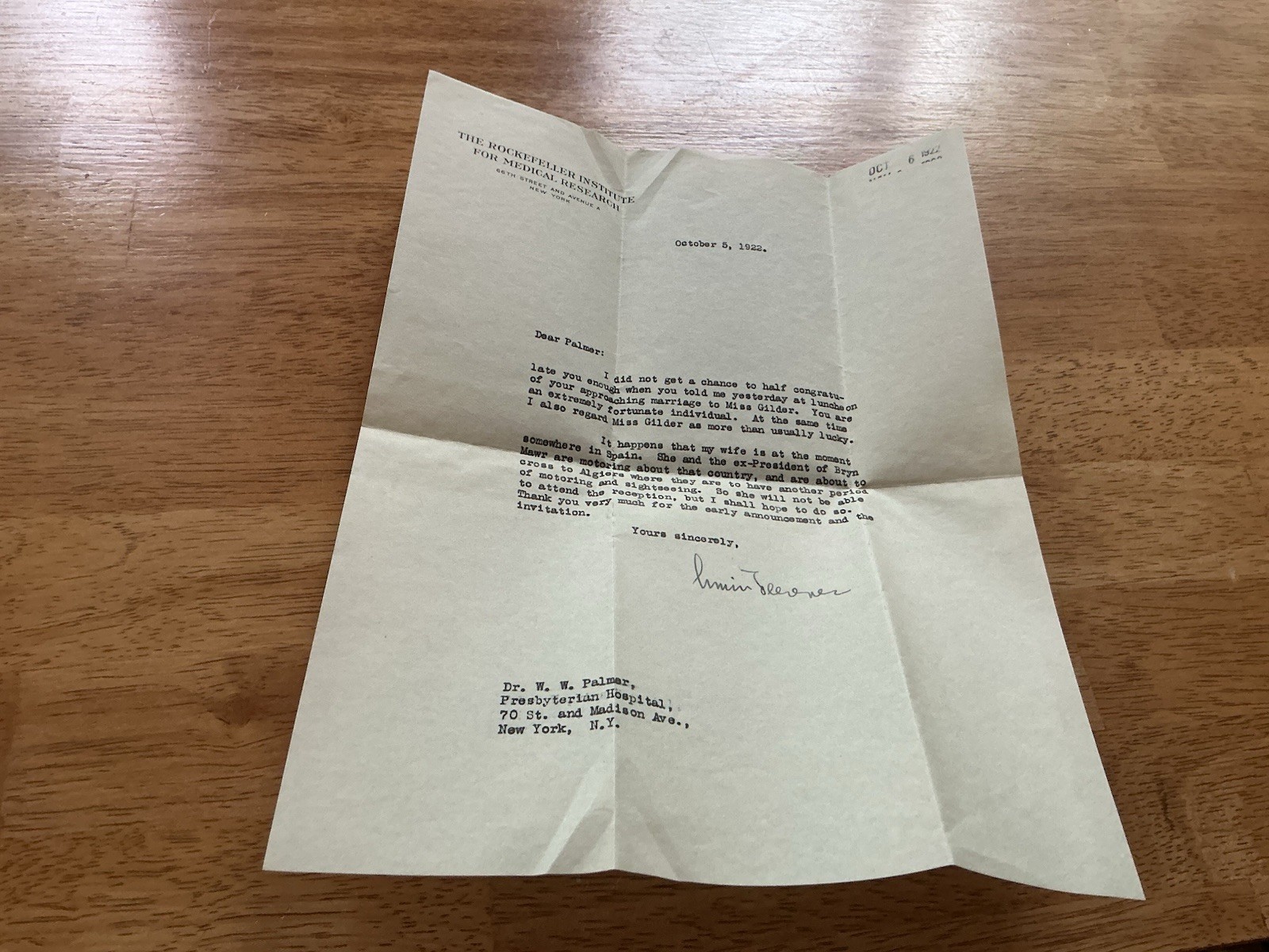 1922 Simon Flexner Signed Letter Rockefeller Institute Medical History Autograph 1922 Simon Flexner Signed Letter Rockefeller Institute Medical History Autograph