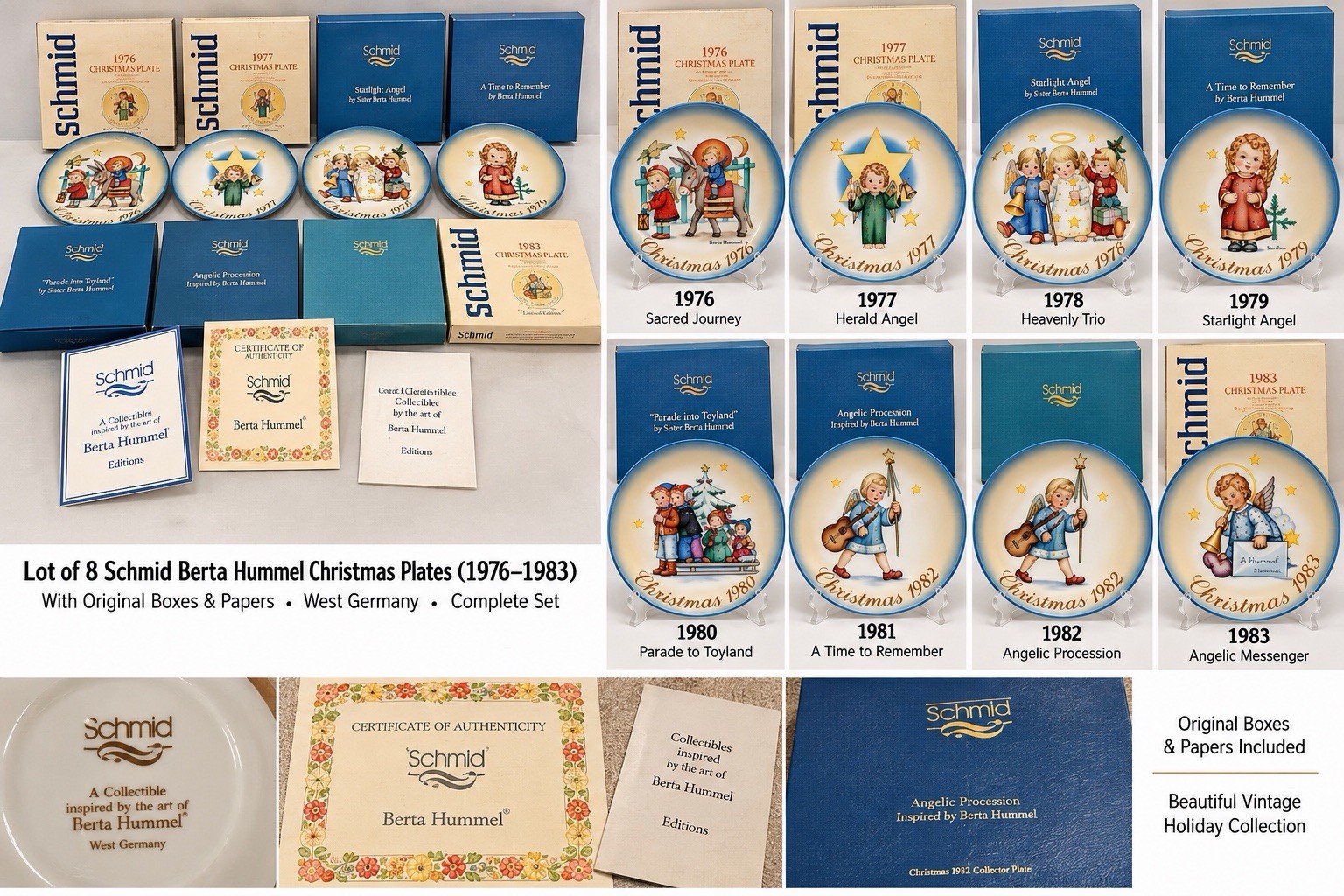 Vintage Schmid Sister Berta Hummel Christmas Collector Plate Lot – 1976-1983 Vintage Schmid Sister Berta Hummel Christmas Collector Plate Lot – 1976-1983