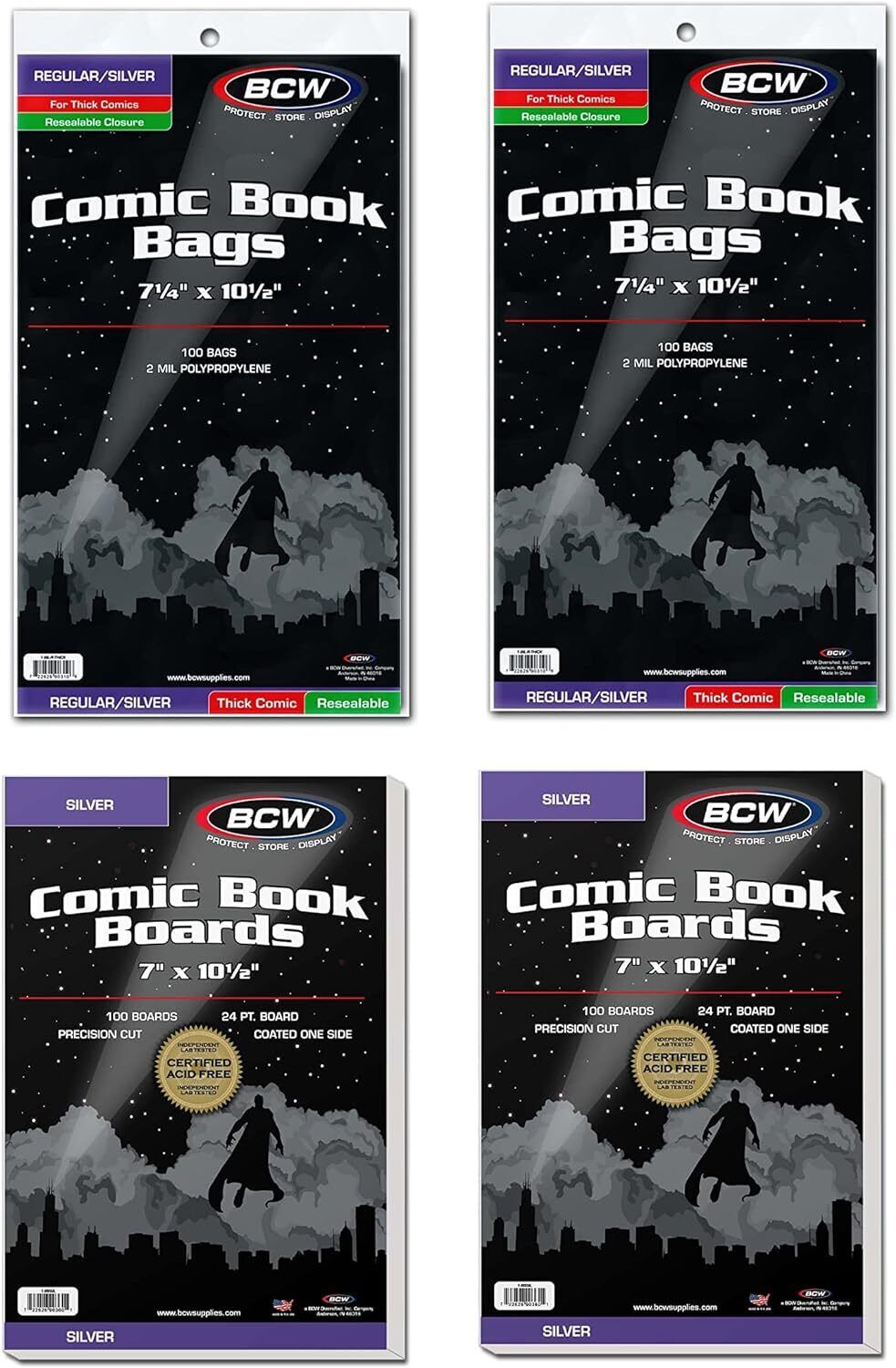  Resealable Thick Silver Age Comic Bags and Backing Boards 