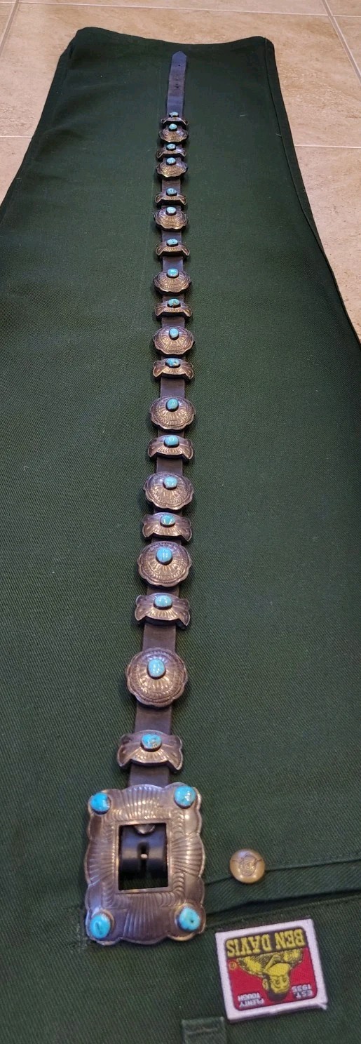 Genuine Georg Jensen Native American Navajo Turquoise Sterling Concho Belt Signe