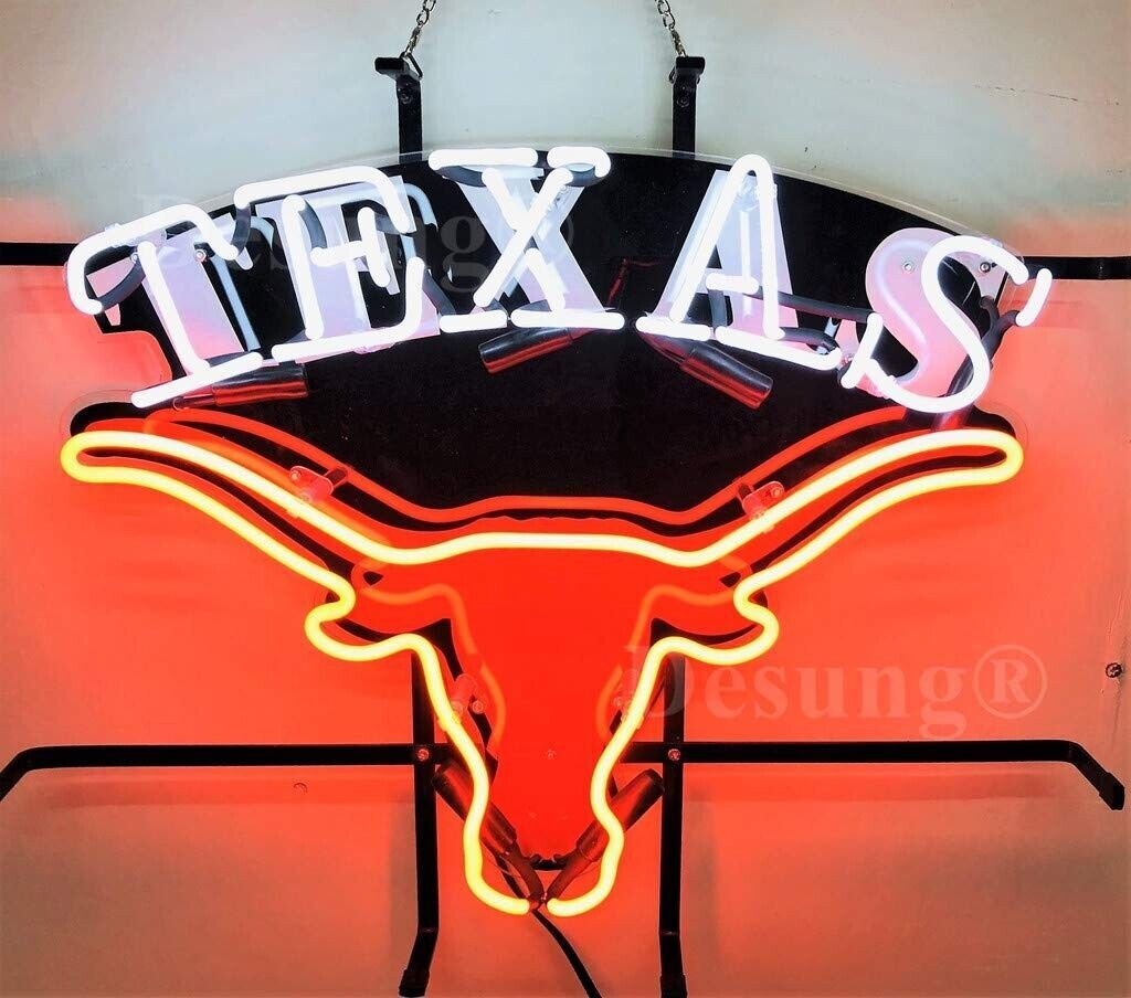 Texas Longhorns Mascot Neon Light Sign Lamp 19x15 Beer Bar Pub Glass Wall Decor