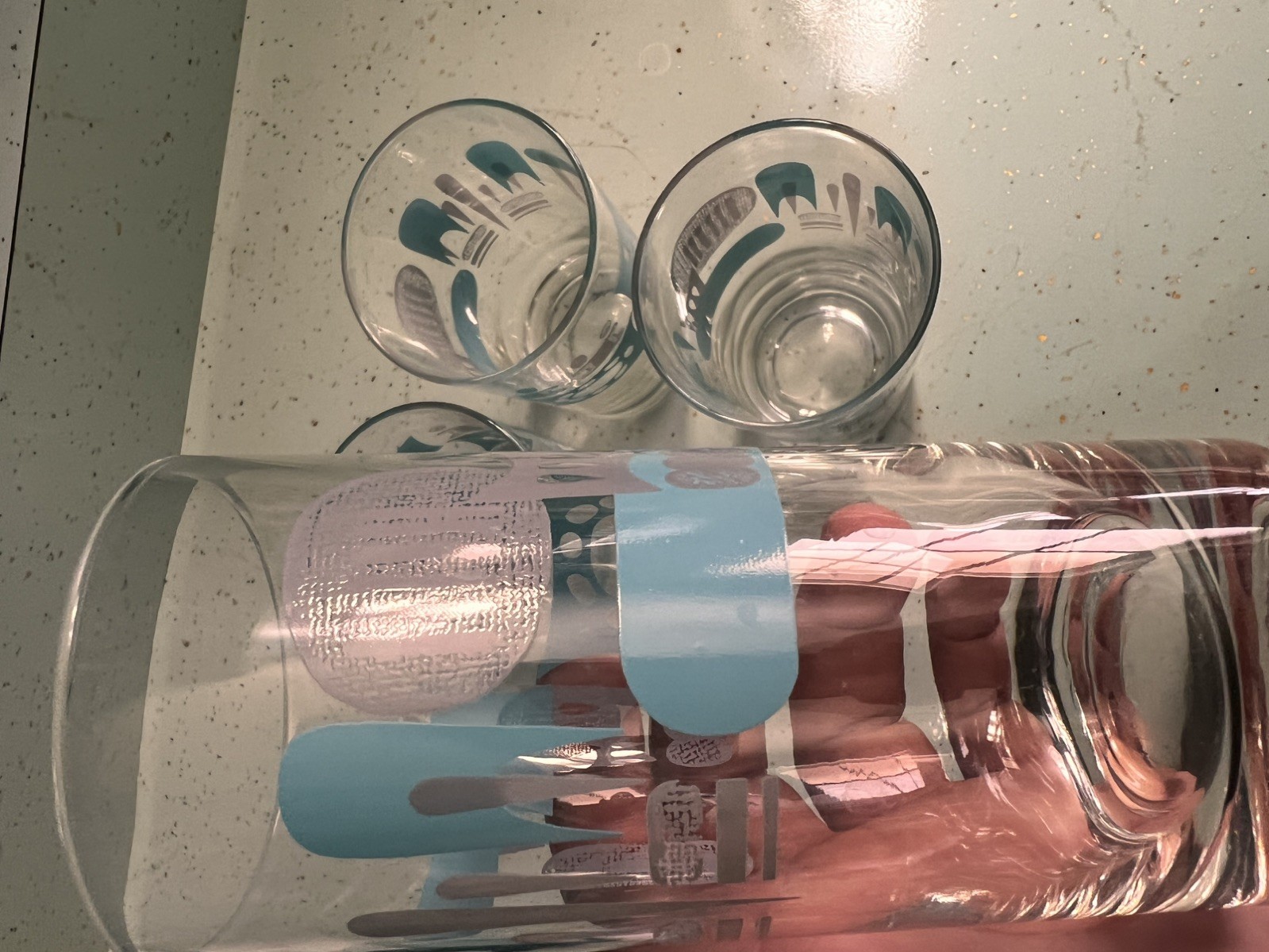 4 Vintage MCM Royal China Atomic Blue Heaven Drinking Glasses