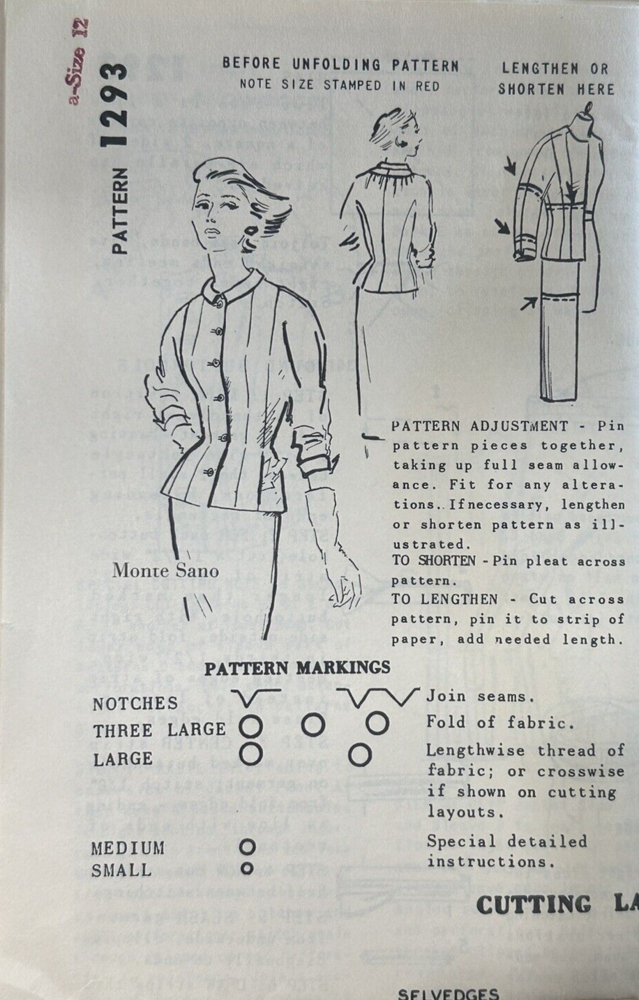 Spadea 1293 Designer Pattern Monte Sano Suit  1950's Size 12 VTG Uncut FF
