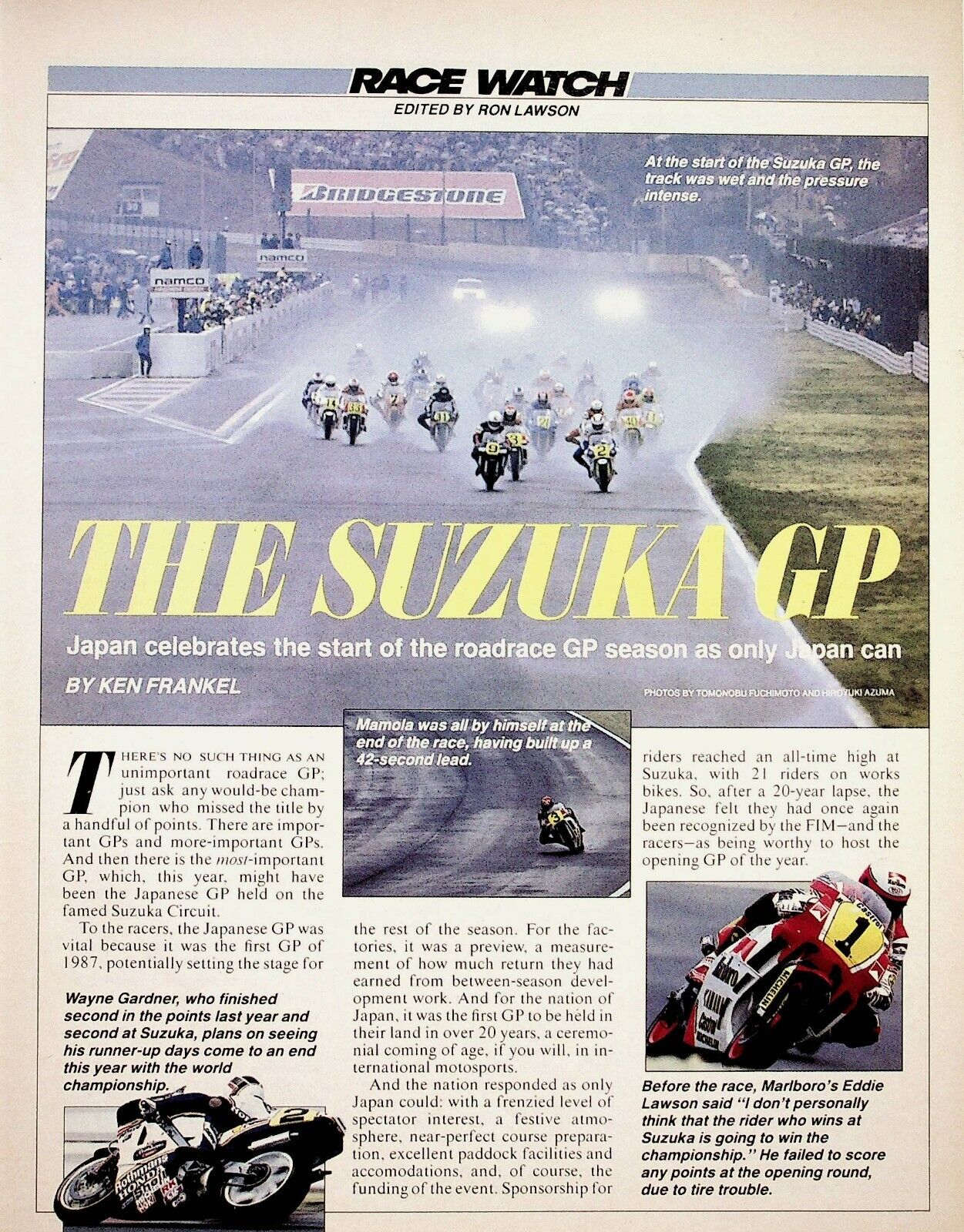 1987 Suzuka Roadrace Randy Mamola Japan - 5-Page Vintage Motorcycle Article