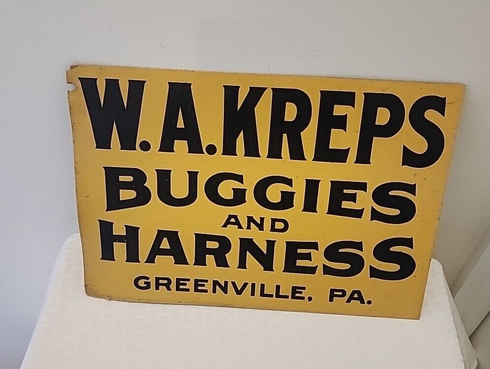 Vtg W. A. Kreps Buggies And Harness Greenville PA Advertising Wax Carboard Sign 