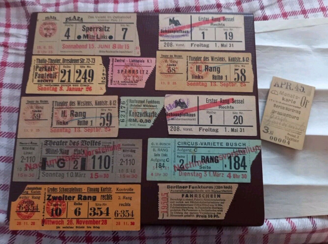 13 x 1925-1945 Vintage German Ticket's Berlin, Theatre, Train, Funkturm, Cinema