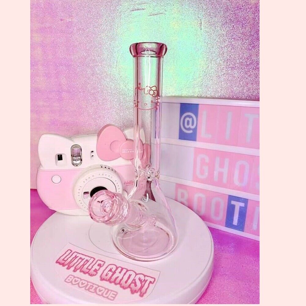 H25cm Pink Cute Printing Smoking Glass Bong Pipe/10inch Water Bong Hookah Pipes
