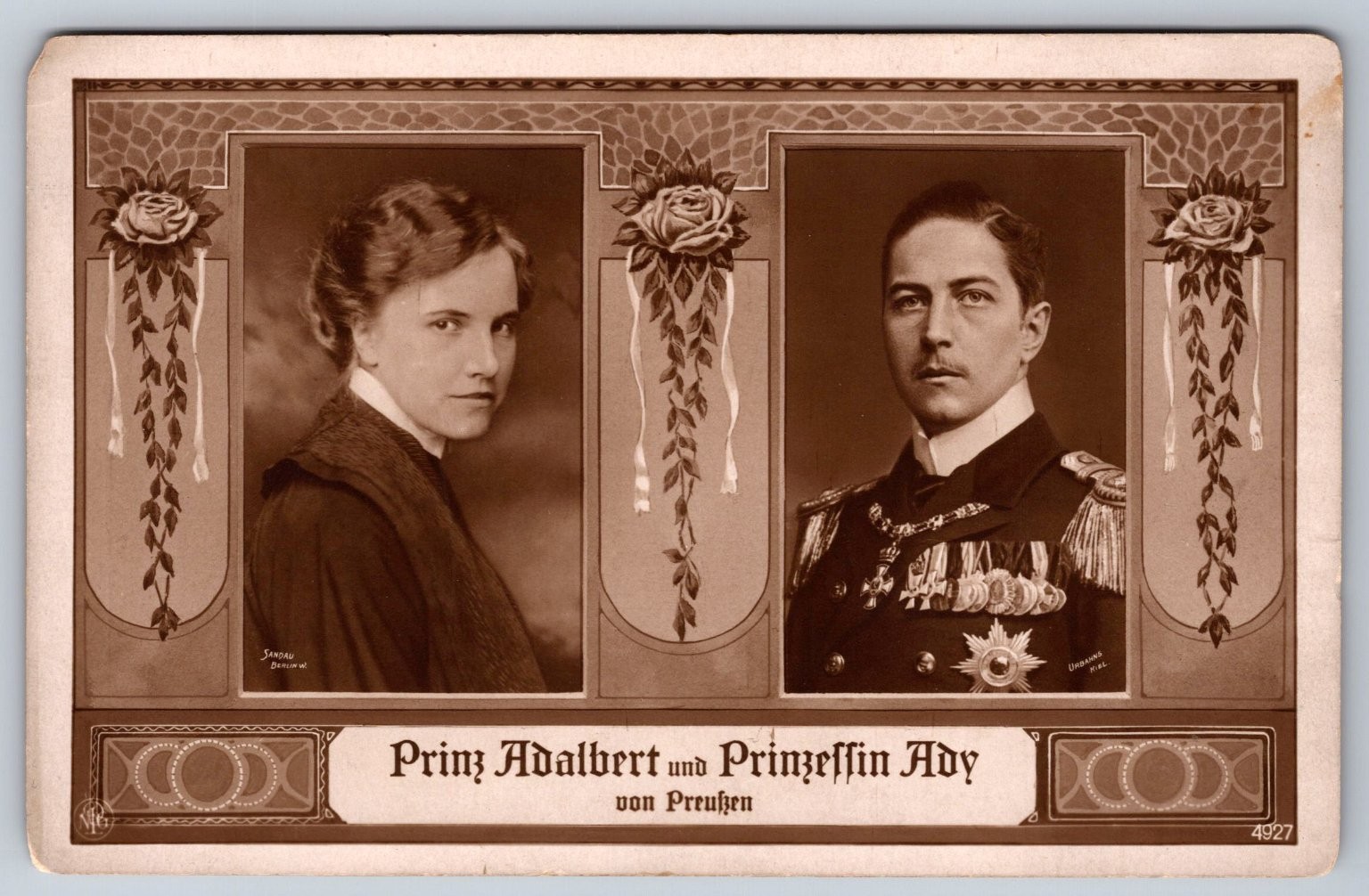 Prinz Adalbert & Prinzessin Ady von Preußen Royal Sepia Postcard c1914