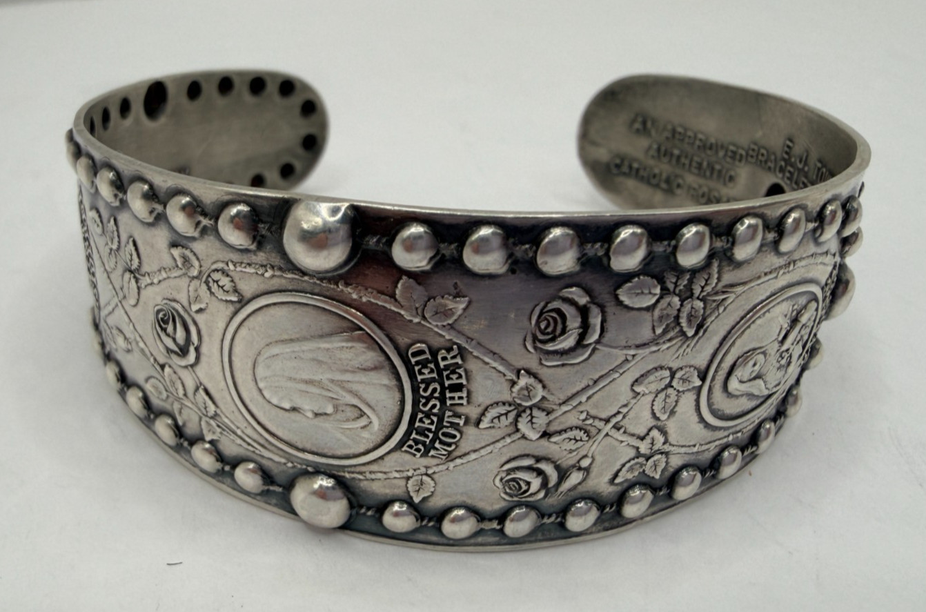 E.J. Towle Sterling Silver Rosary Cuff Blessed Mother St Christopher St Therese
